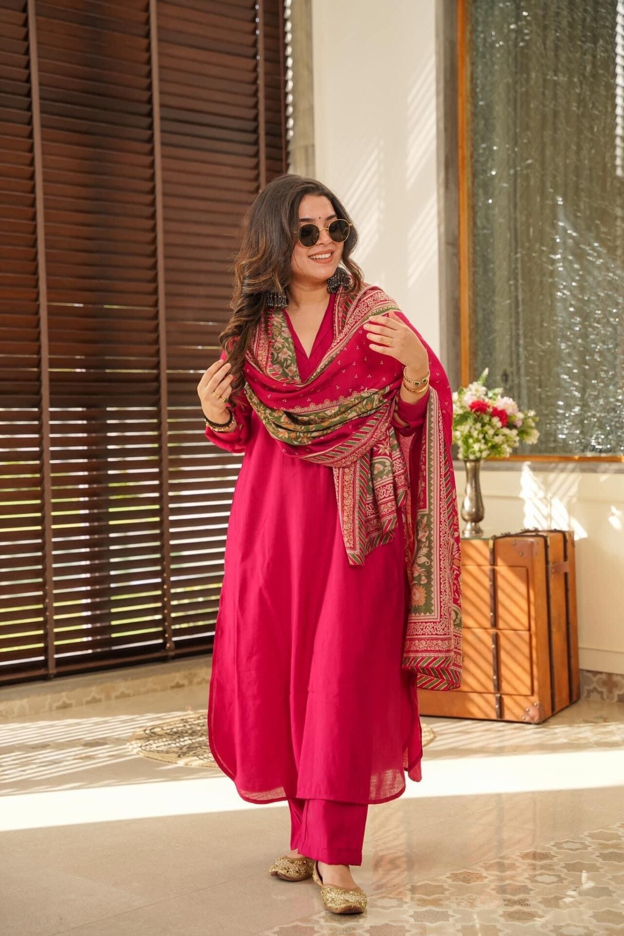 Rani South Cotton Suit Set with Chanderi Silk Dupatta