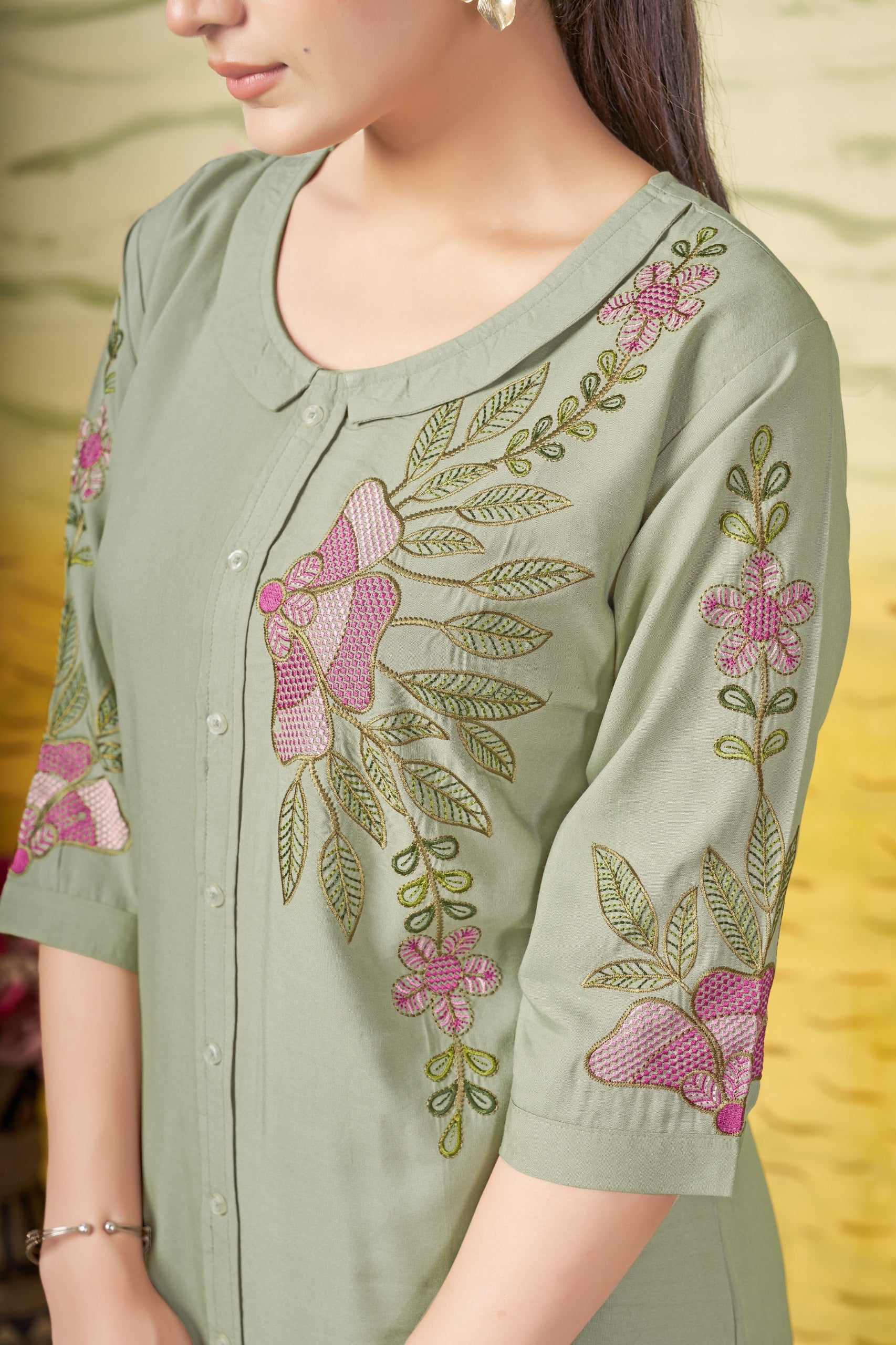 Heavy Rayon Parrot Embroidered Co-Ord Set for Women