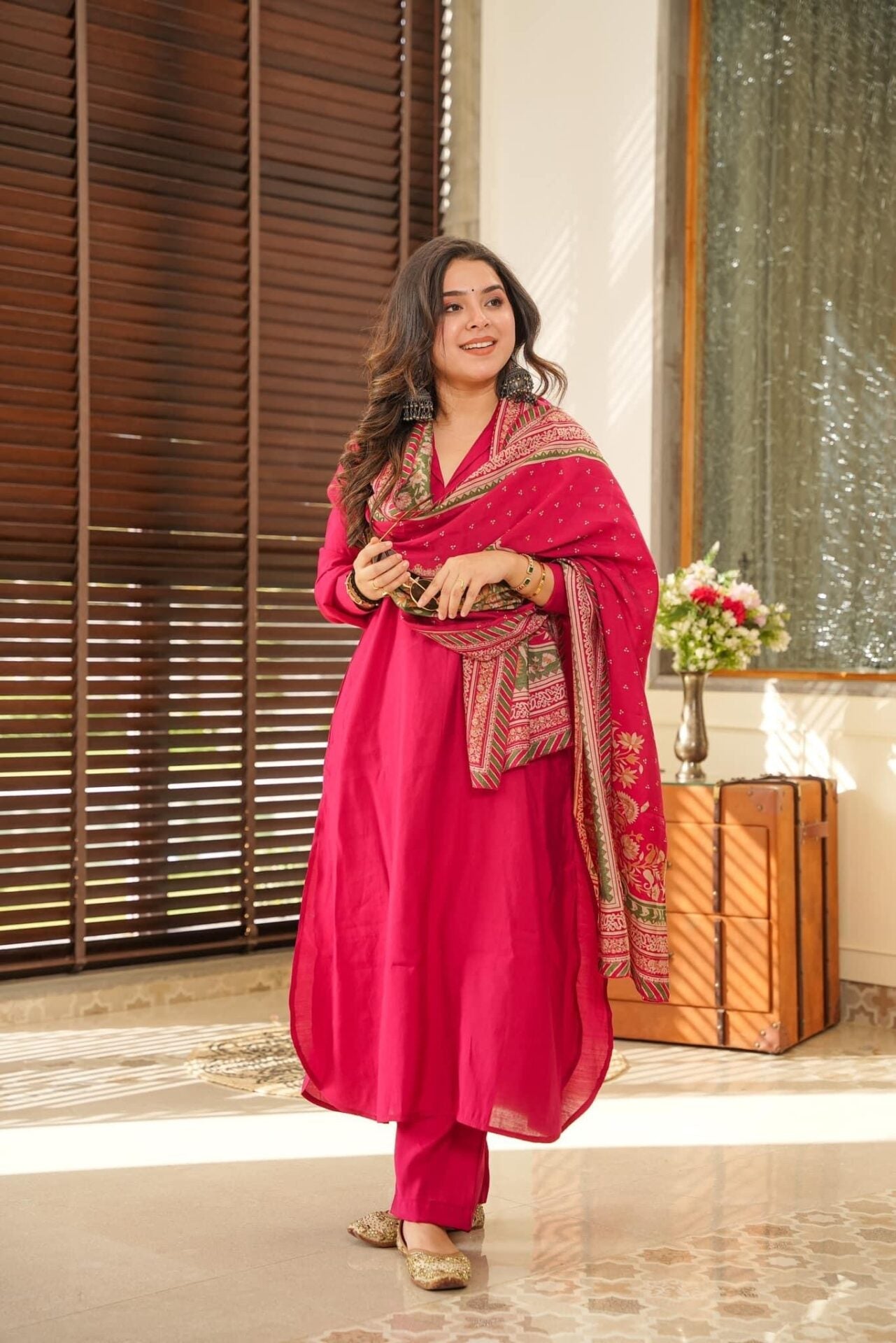 Rani South Cotton Suit Set with Chanderi Silk Dupatta