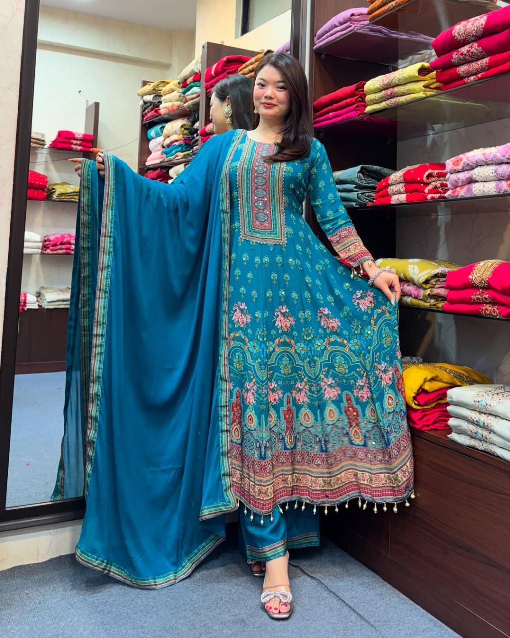 Rajasthani Full Anarkali Set with Mirror Work & Chiffon Dupatta
