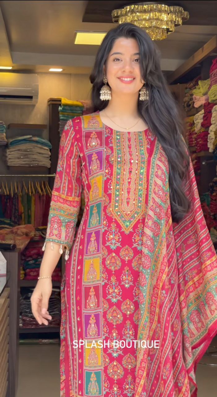 Diya Pink Schiffli Mirror Handwork Silk Festive Suit Set