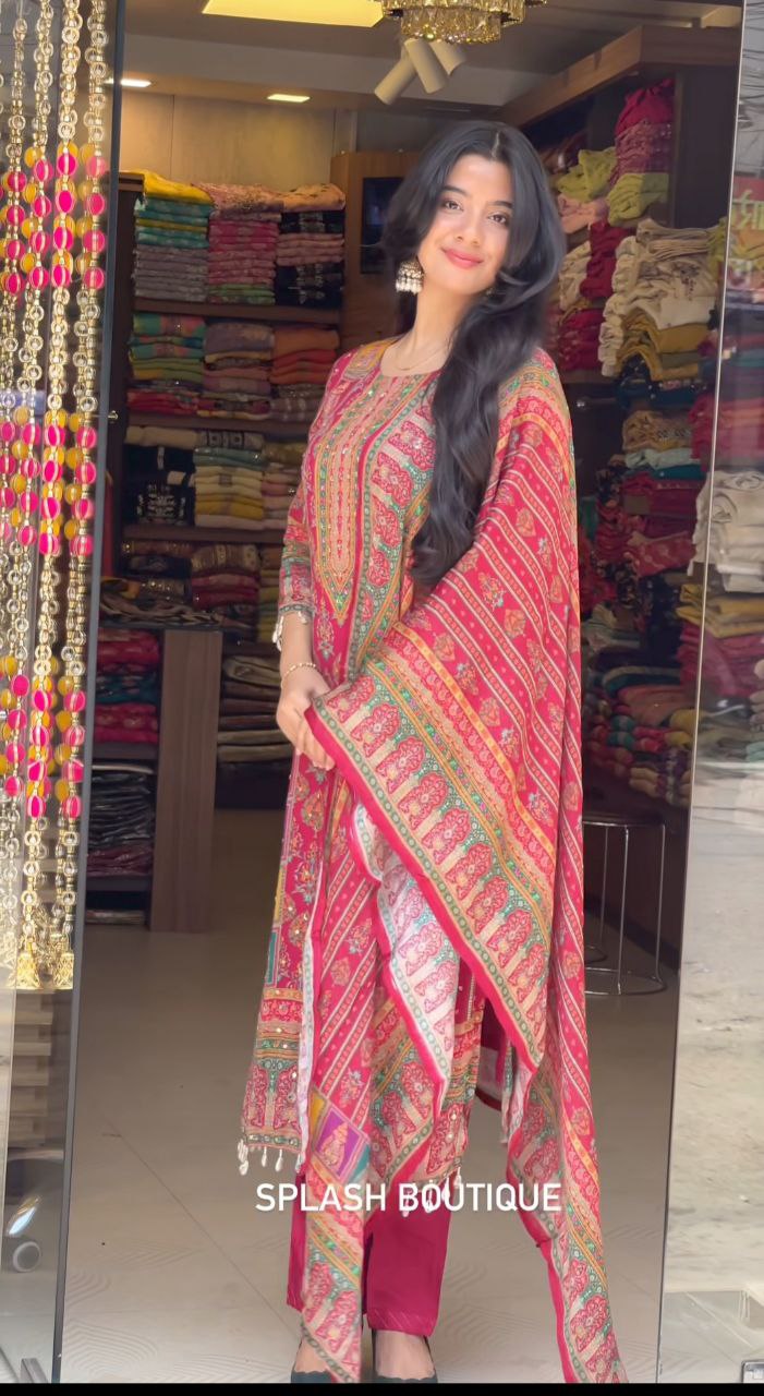 Diya Pink Schiffli Mirror Handwork Silk Festive Suit Set