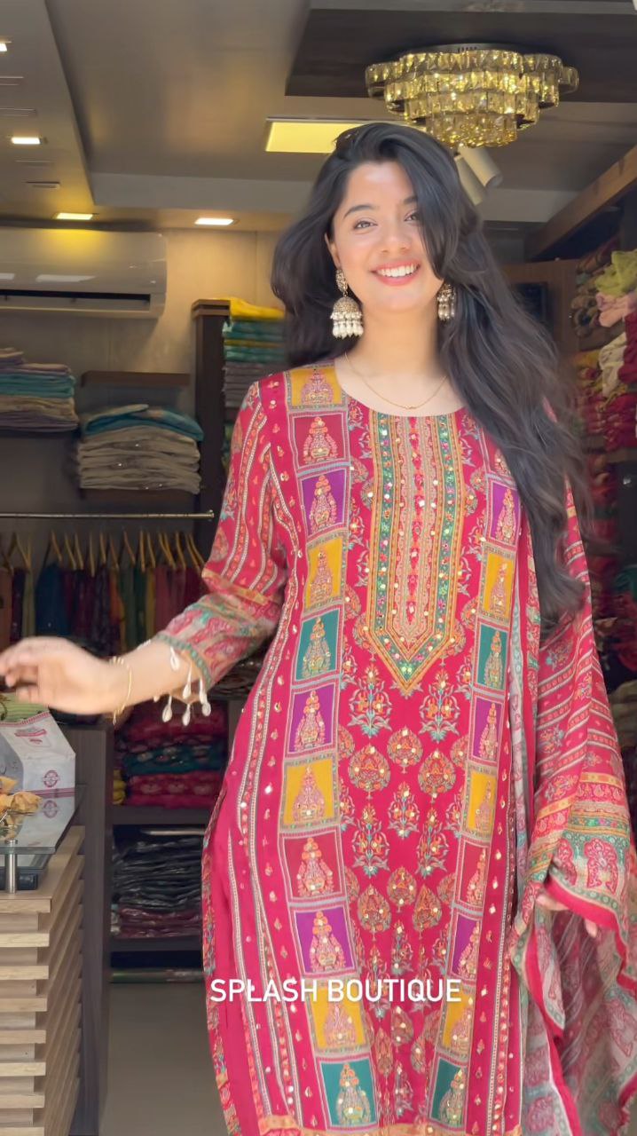 Diya Pink Schiffli Mirror Handwork Silk Festive Suit Set