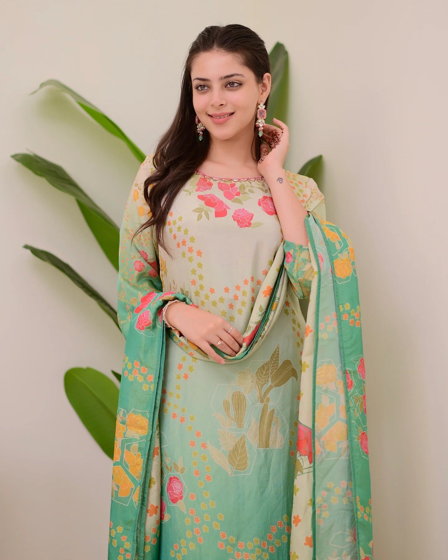 Women’s Assam Silk Handwork Suit Set with Printed Dupatta