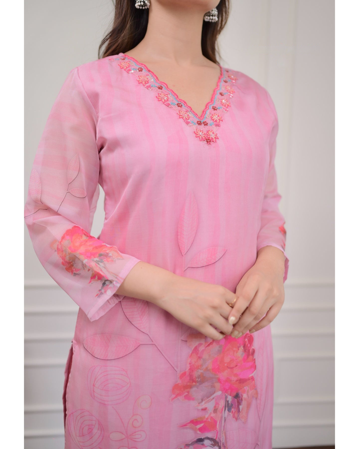 Women’s Premium Organza Embroidered Suit Set with Printed Dupatta