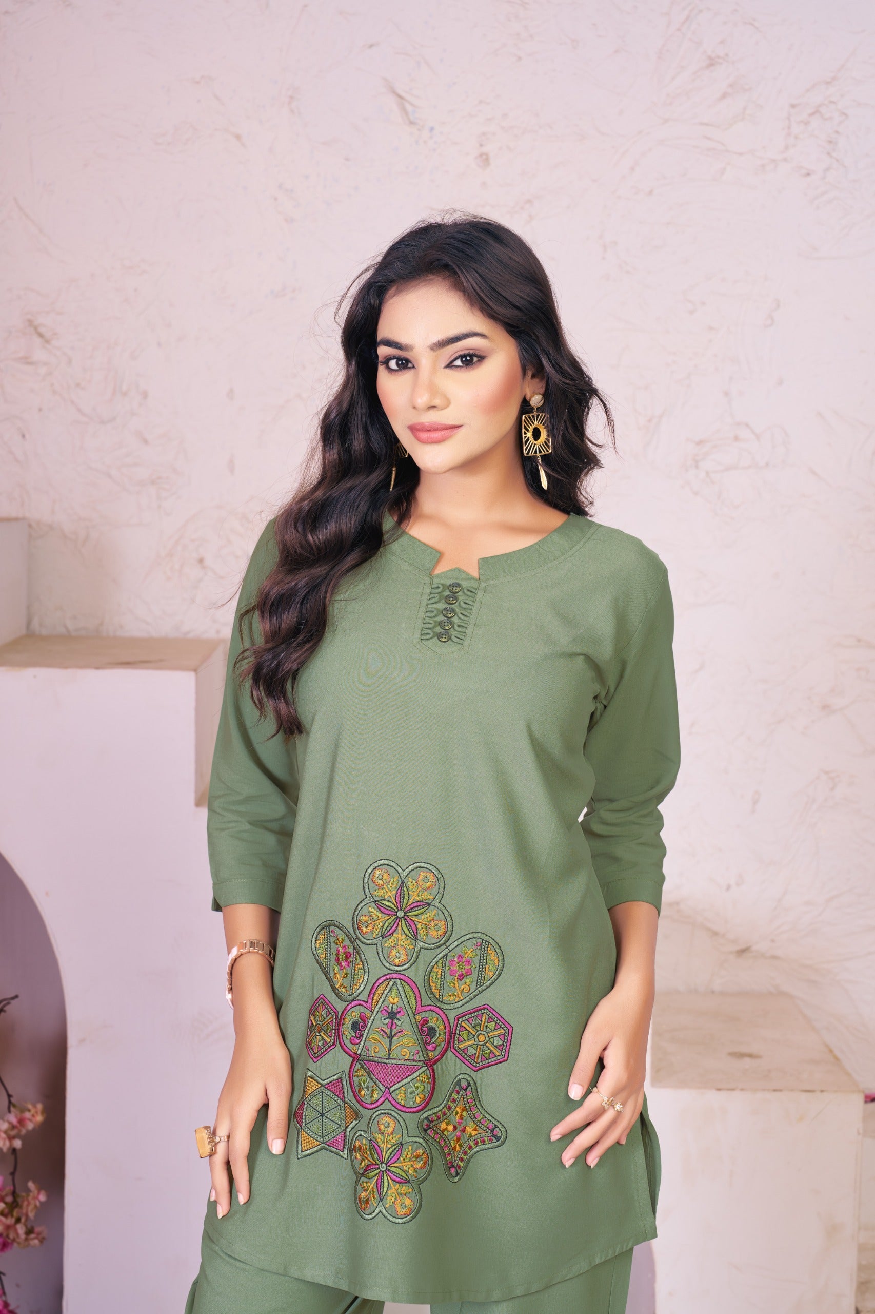 Heavy Rayon Green Embroidered Co-Ord Set for Women