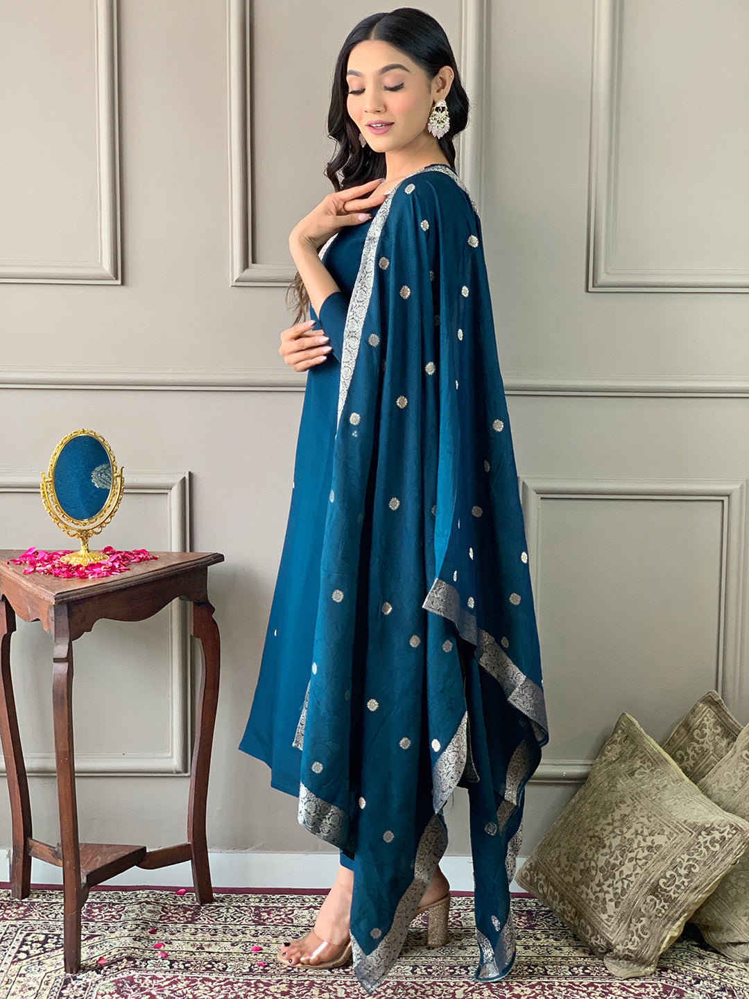 Women’s Chanderi Embroidered Suit Set with Viscose Dupatta
