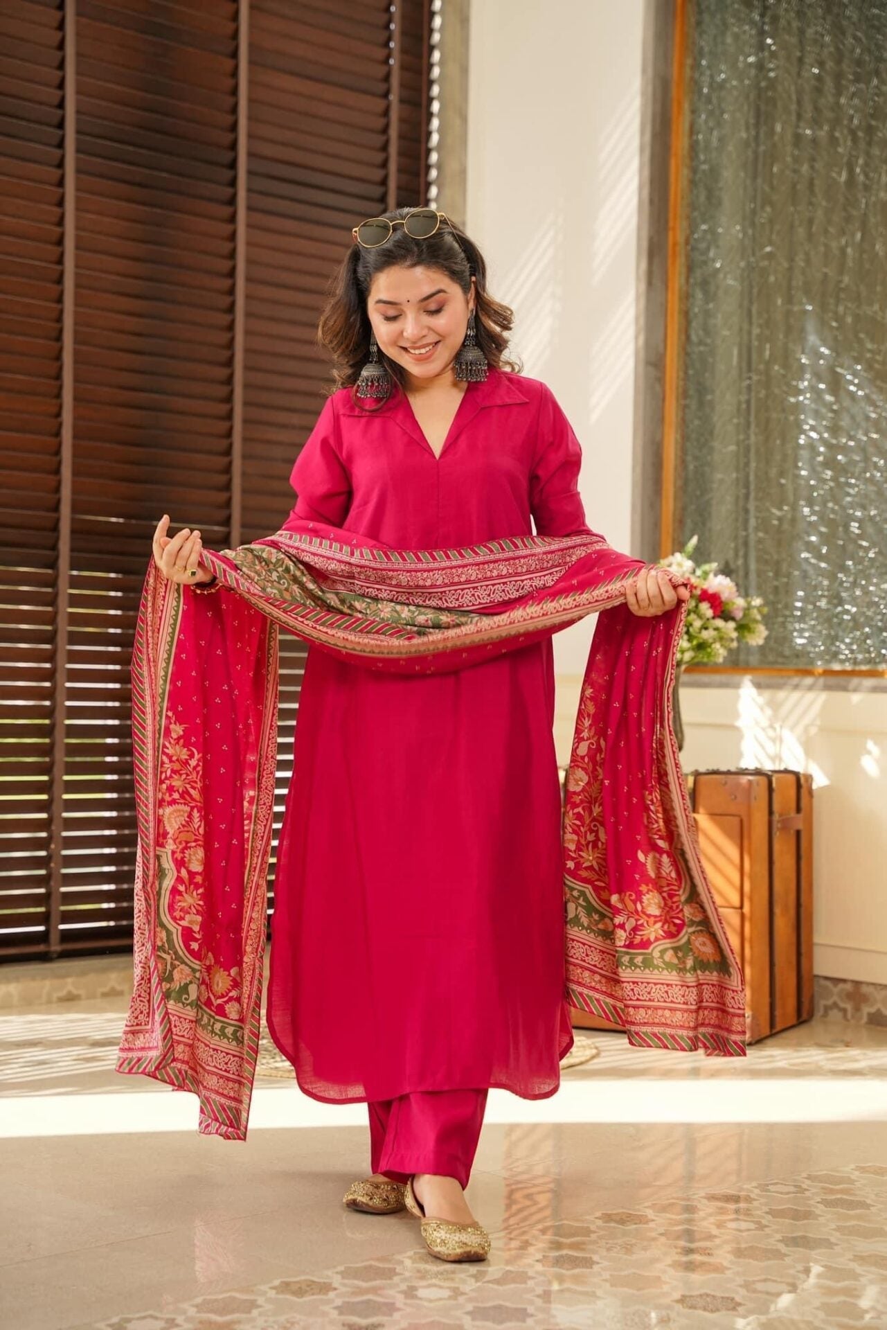 Rani South Cotton Suit Set with Chanderi Silk Dupatta
