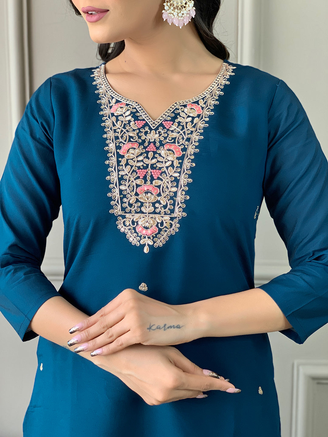 Women’s Chanderi Embroidered Suit Set with Viscose Dupatta