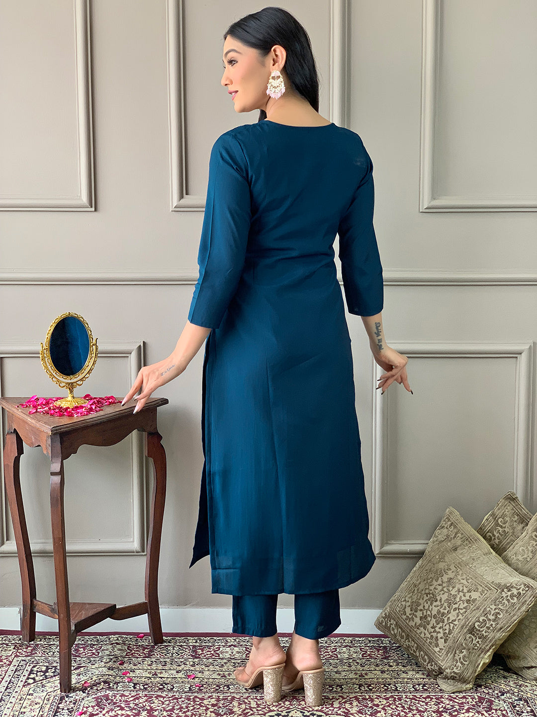 Women’s Chanderi Embroidered Suit Set with Viscose Dupatta