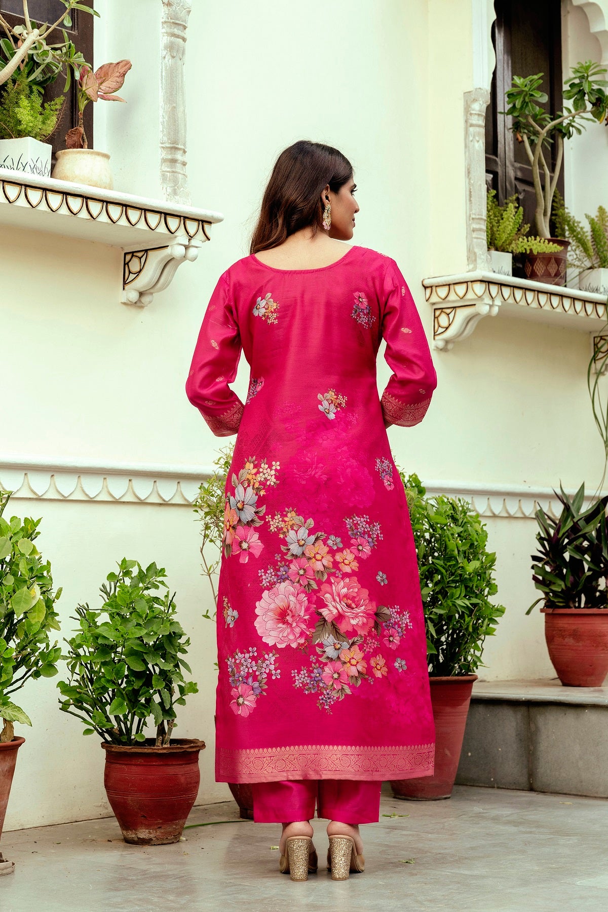 Women’s Chanderi Cotton Printed Suit Set with Viscose Gadhwal Bottom & Dupatta