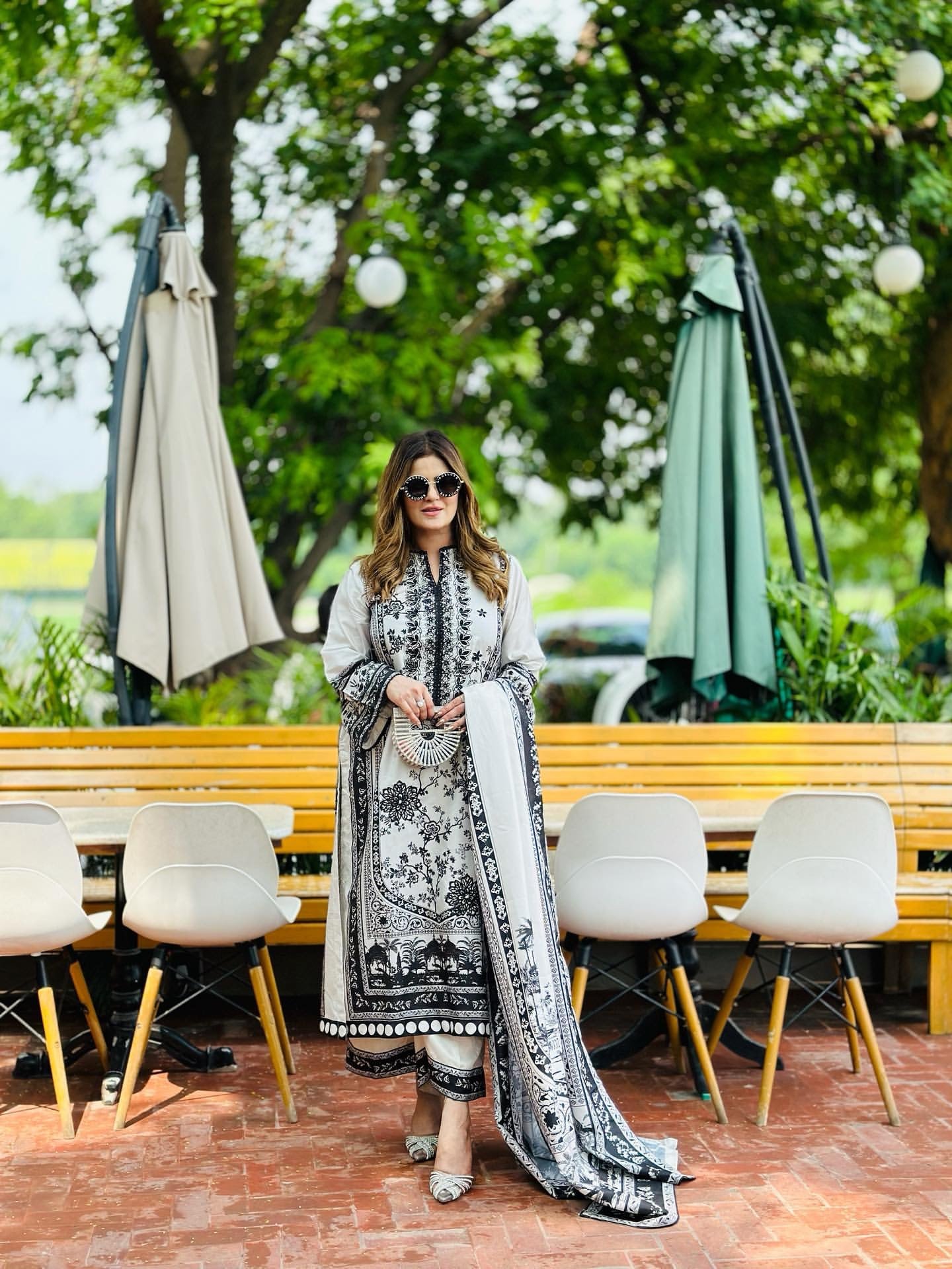 Black & White Satin Printed Co-Ord Set with Dupatta