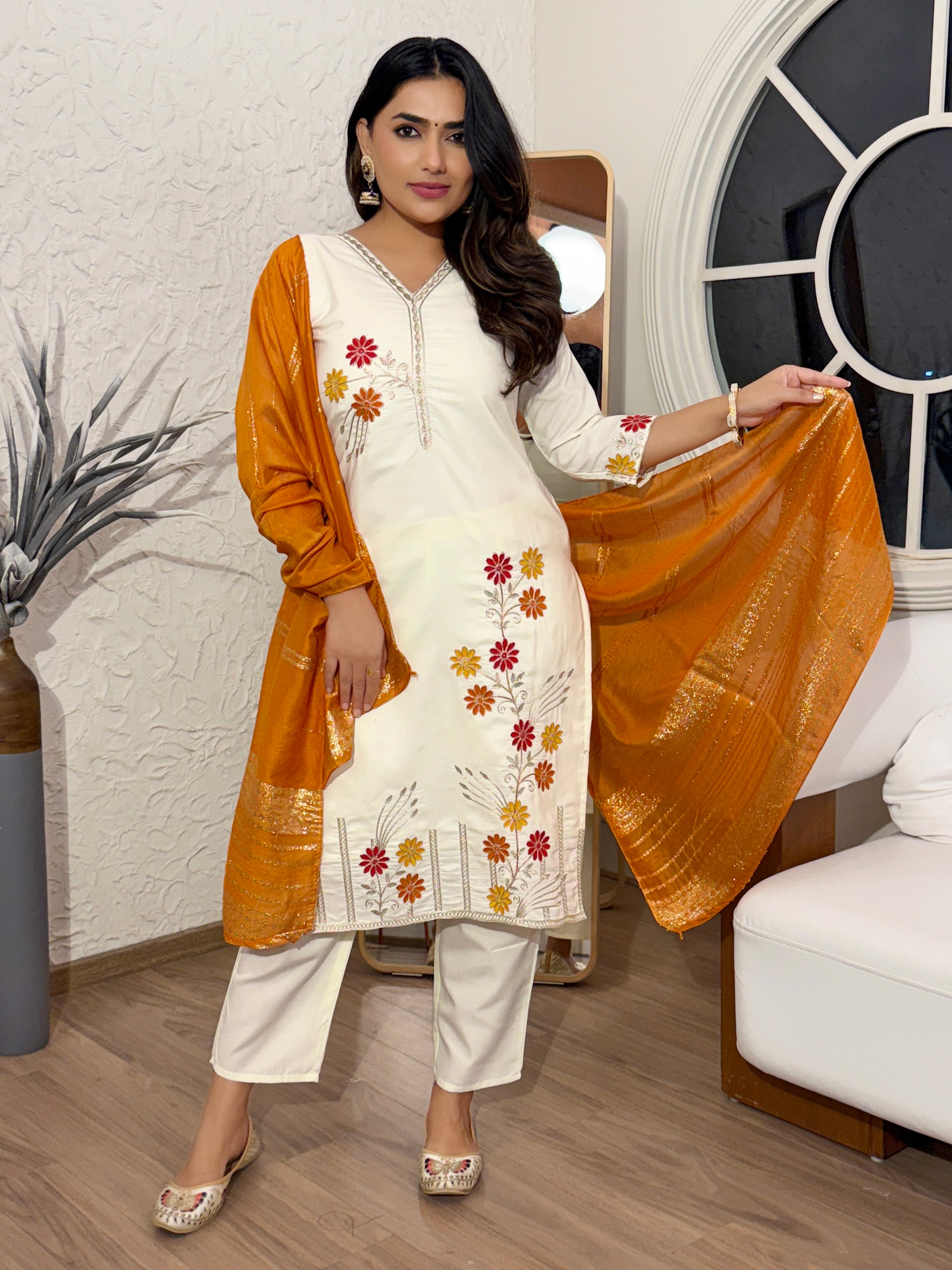 Cotton Silk Kurti Set with Chanderi Dupatta