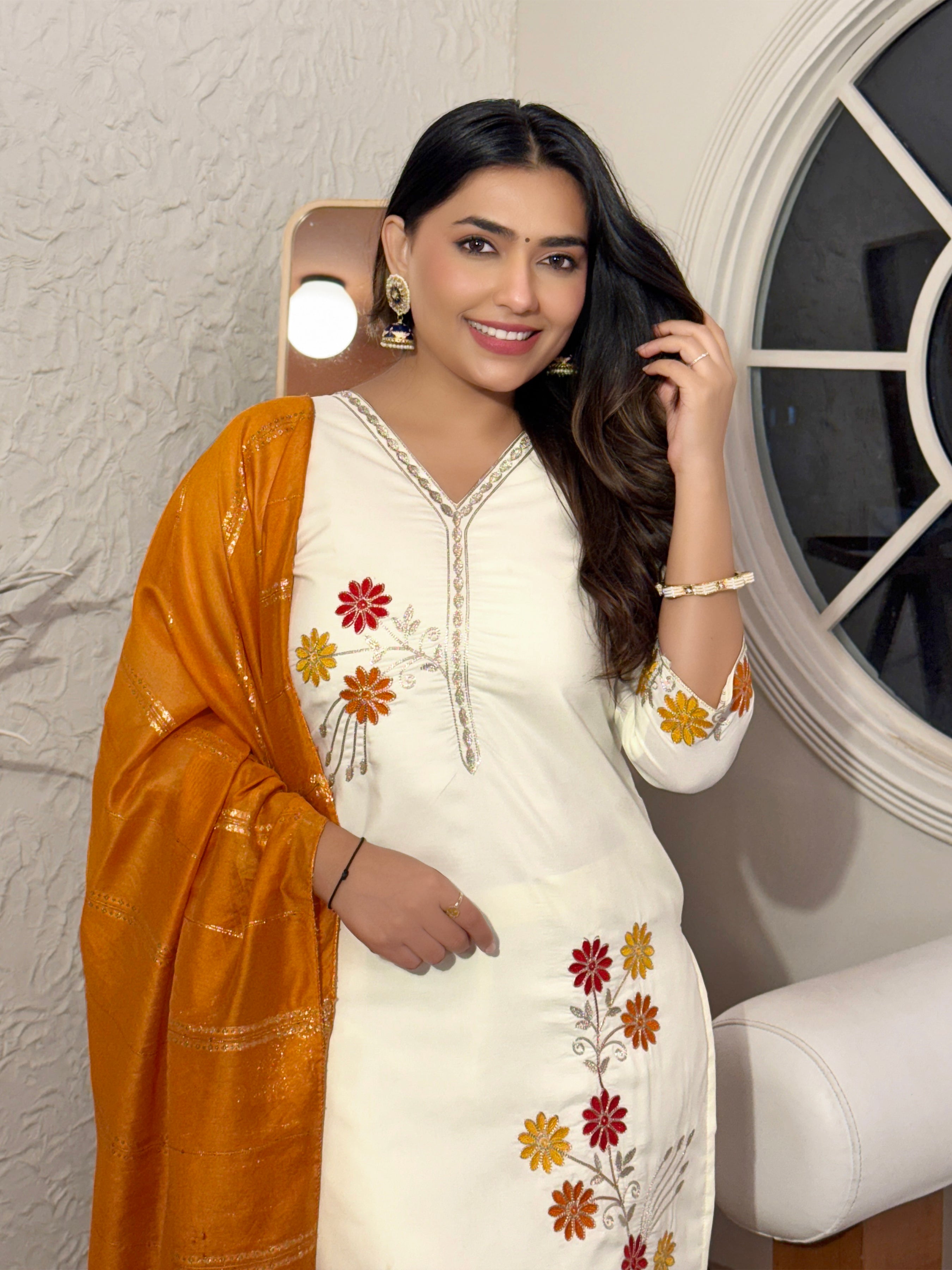 Cotton Silk Kurti Set with Chanderi Dupatta
