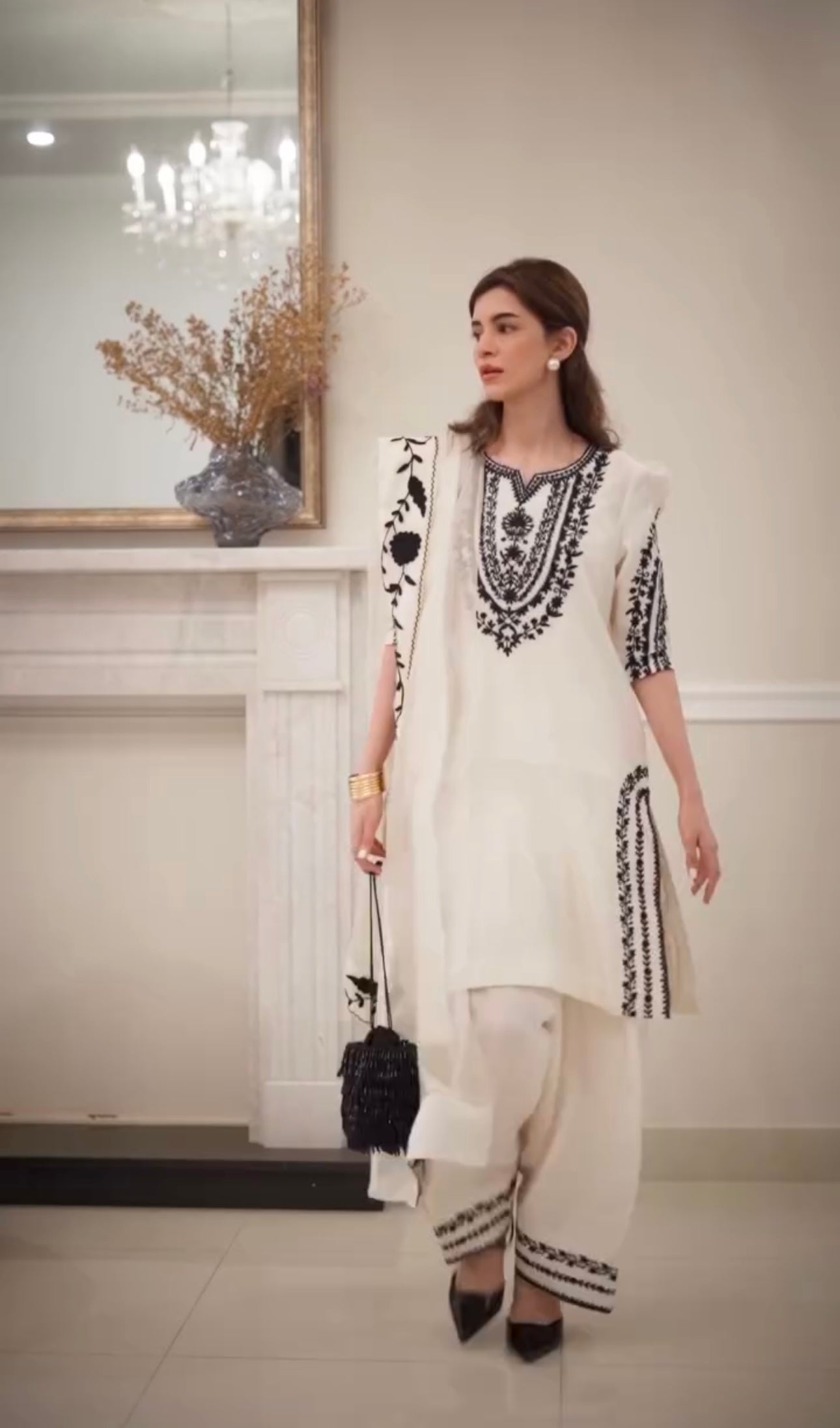 Designer Crepe Farshi Palazzo Set with Embroidered Dupatta