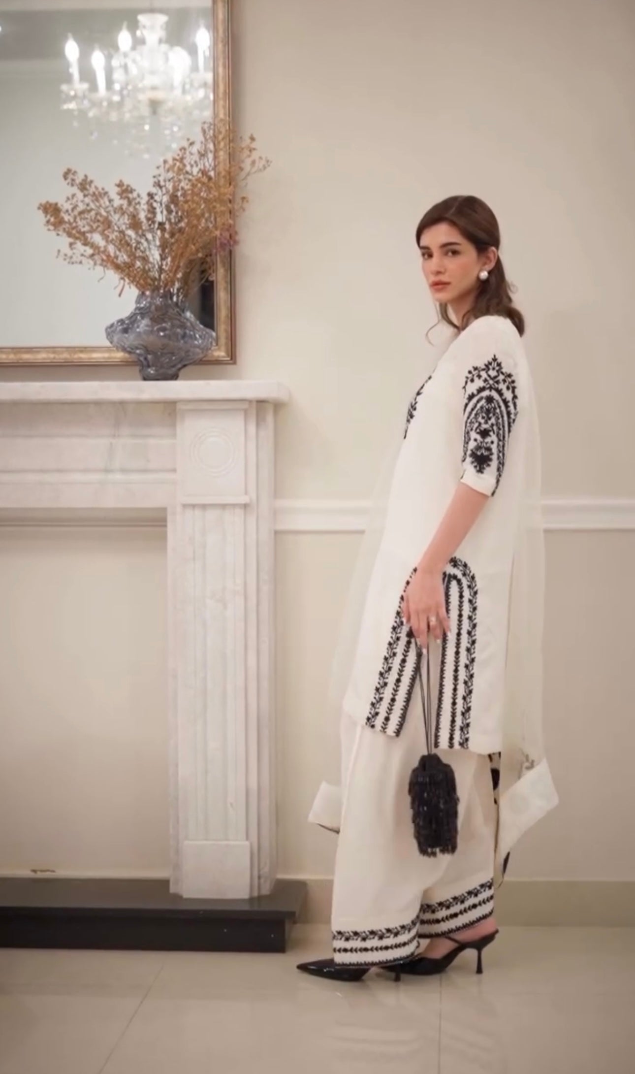 Designer Crepe Farshi Palazzo Set with Embroidered Dupatta