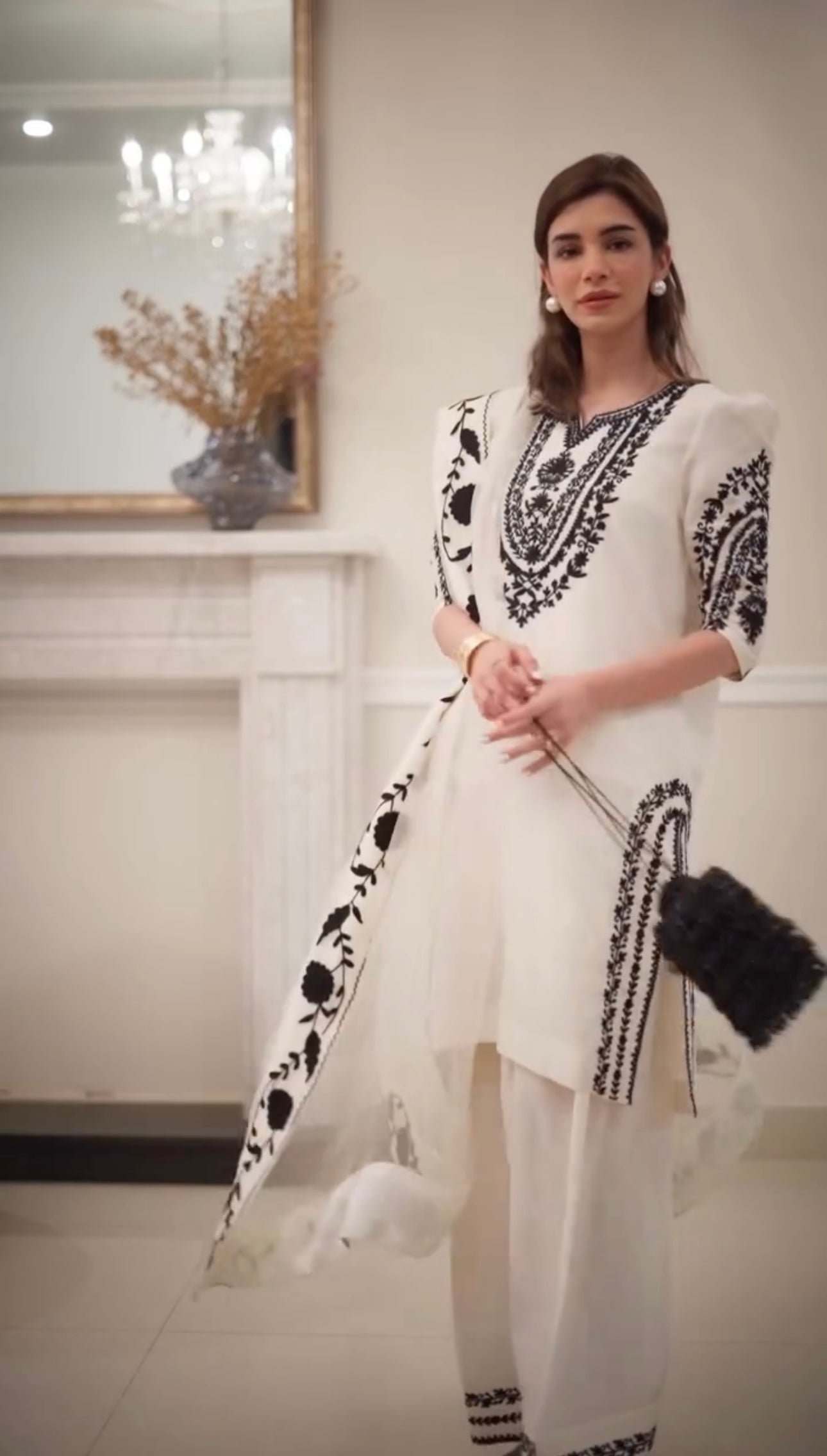Designer Crepe Farshi Palazzo Set with Embroidered Dupatta