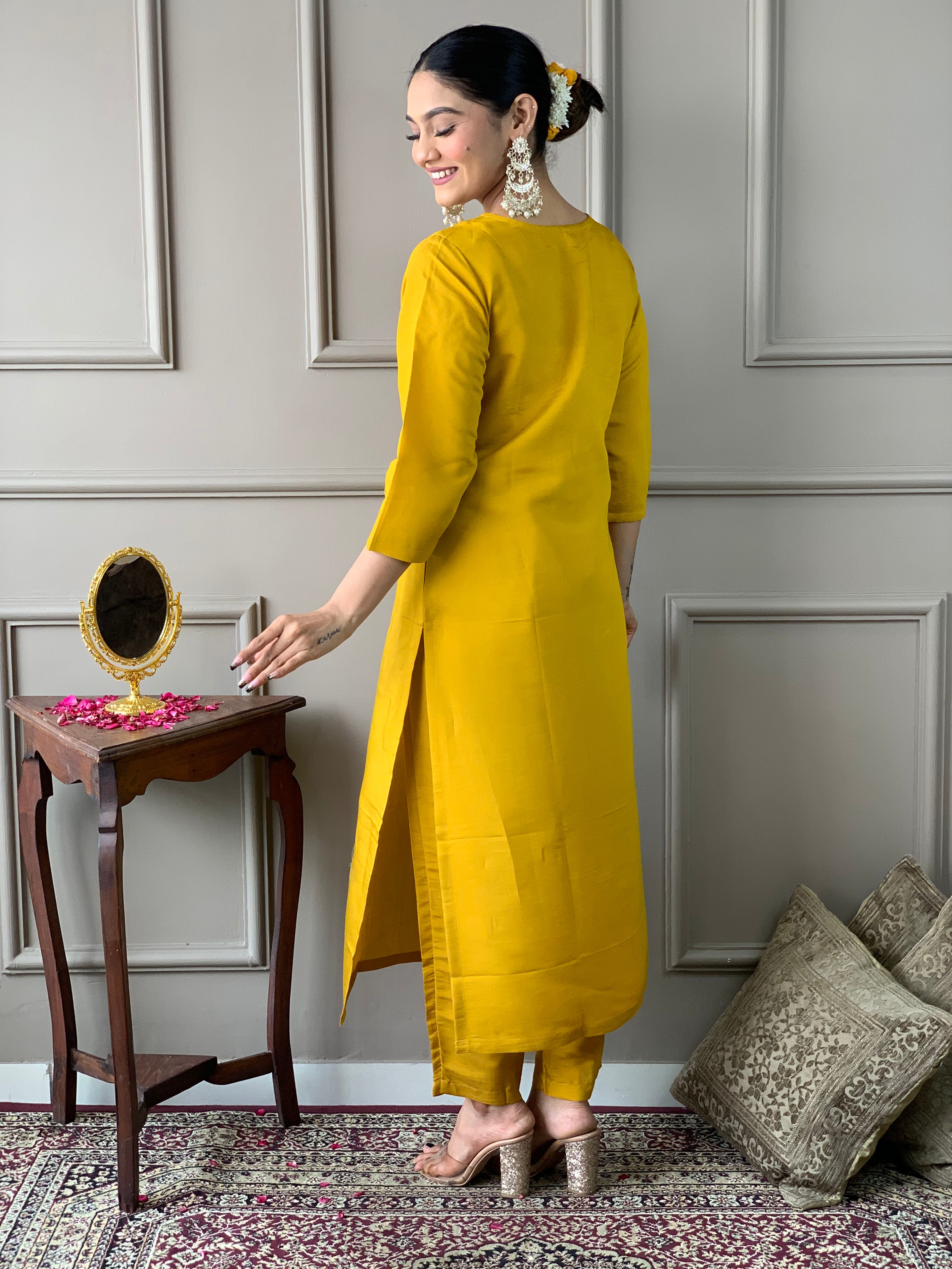 Women’s Chanderi Embroidered Suit Set with Organza Dupatta