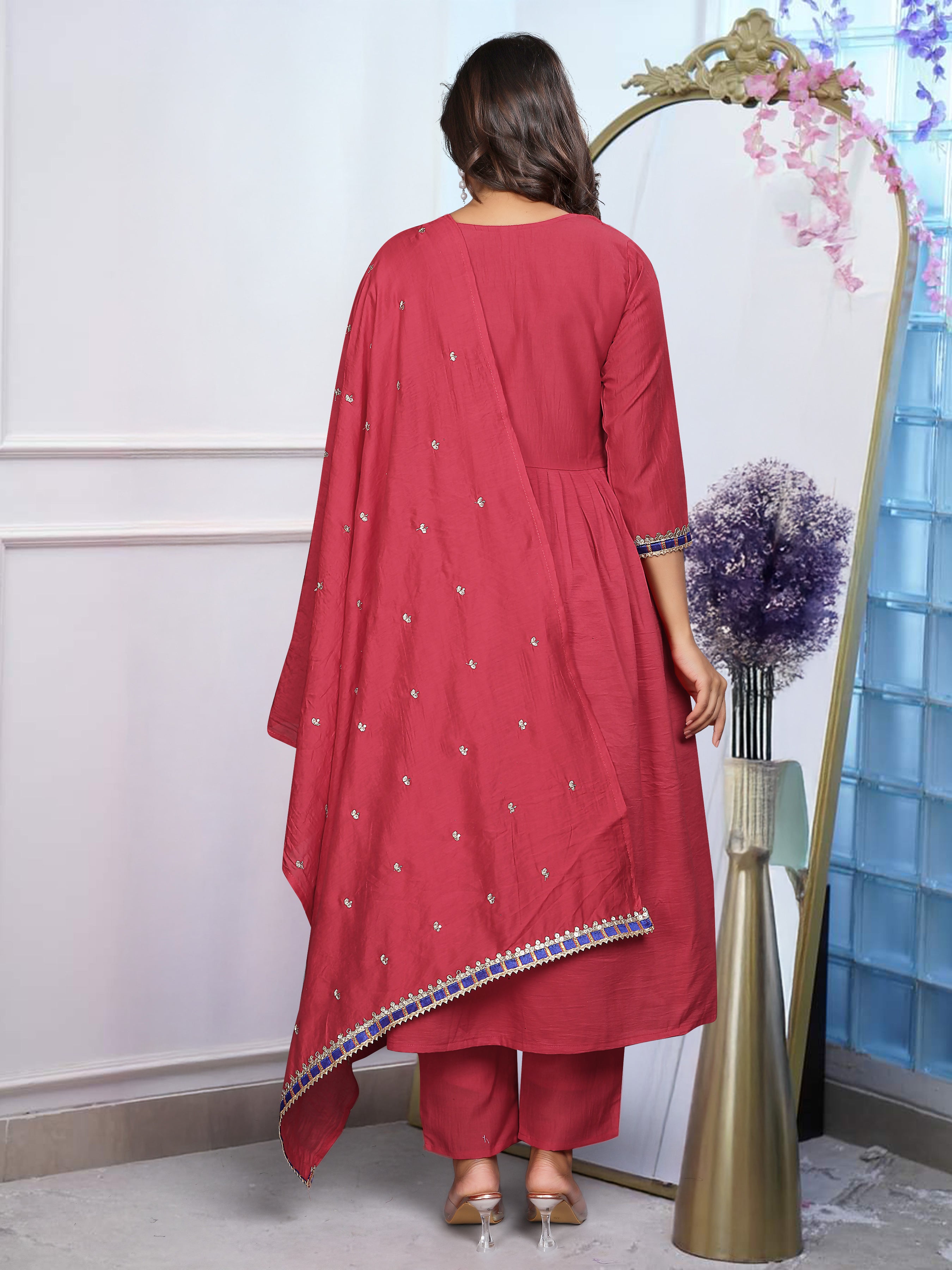 Festive Bsy Chinnon Gown Suit with Embroidered Dupatta