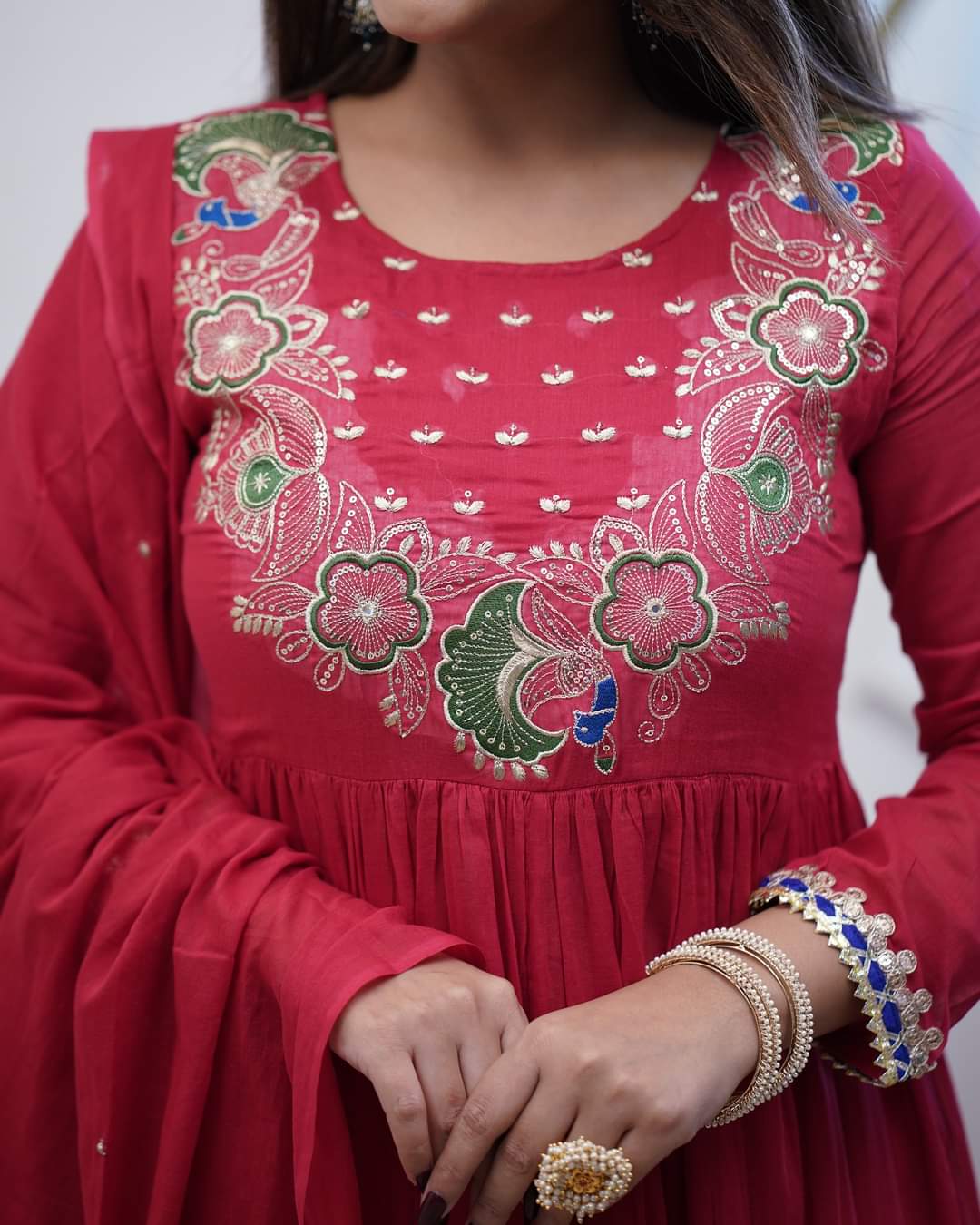 Festive Bsy Chinnon Gown Suit with Embroidered Dupatta