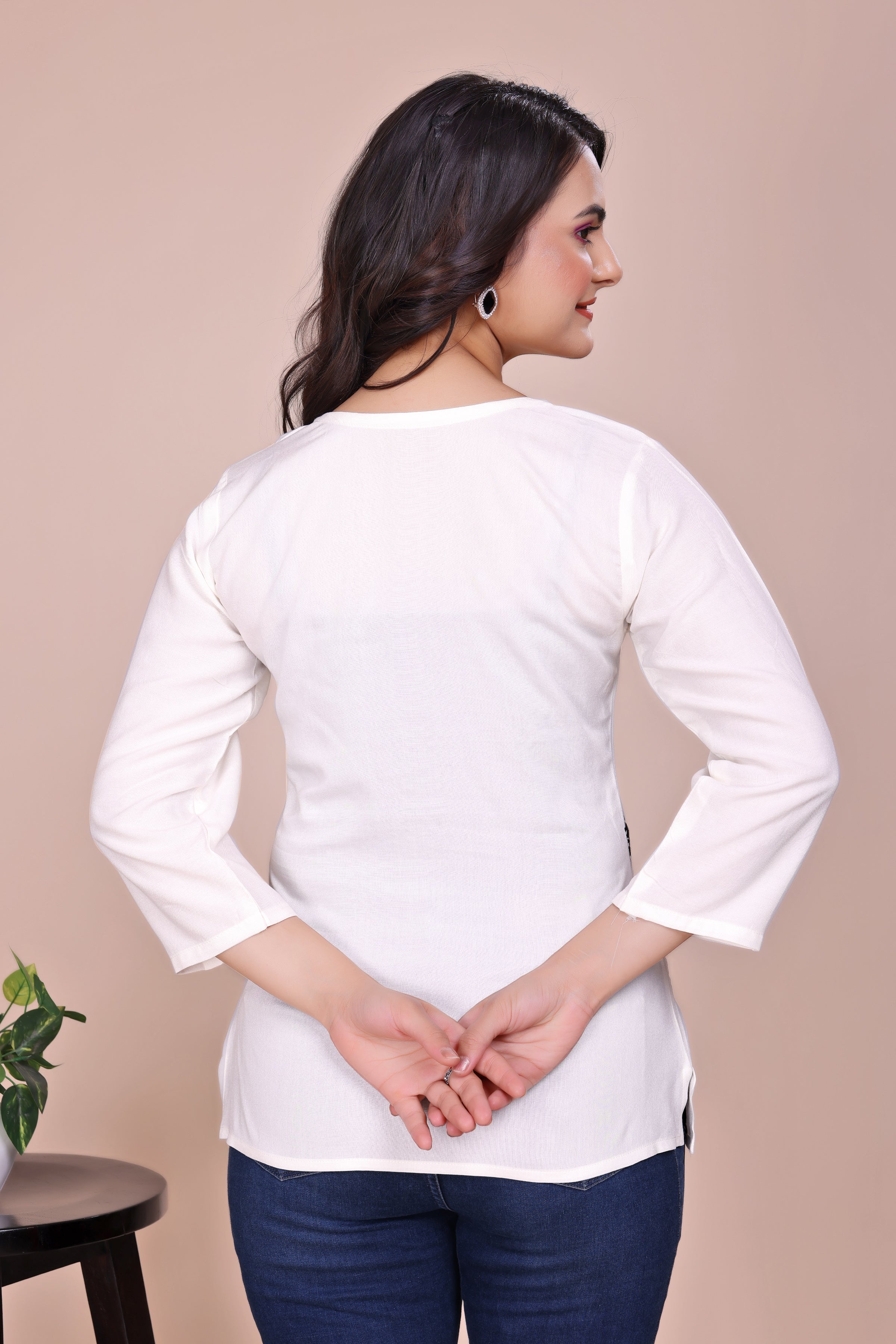 White and black Women Ethnic Motifs Embroidered TUNIC