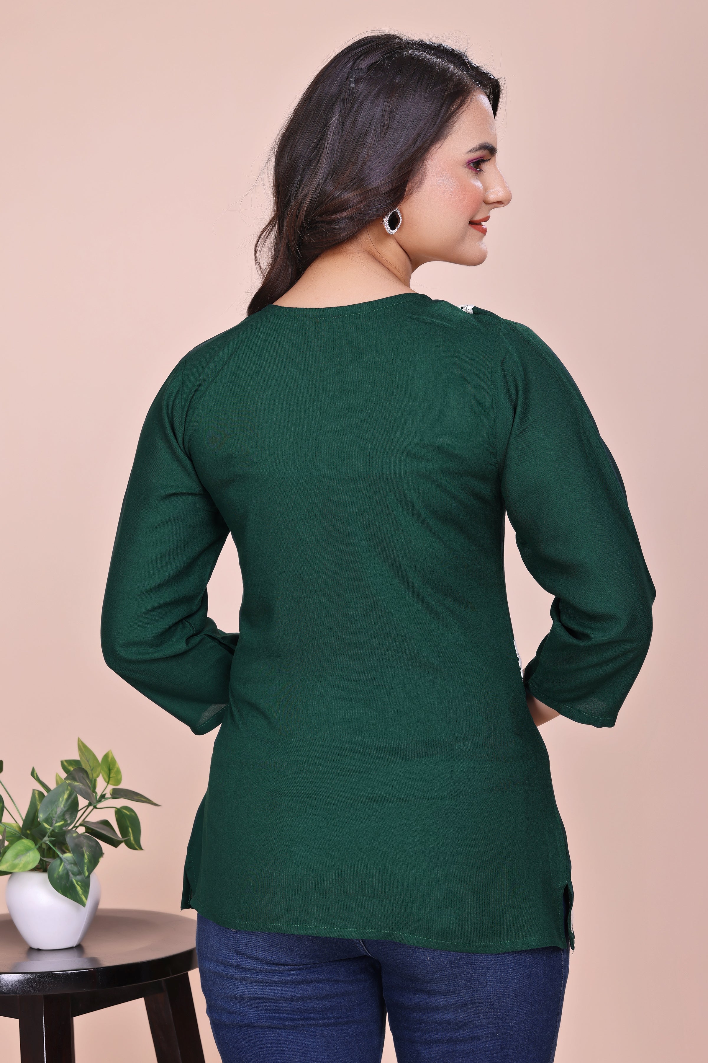 Green and white Women Ethnic Motifs Design TUNIC