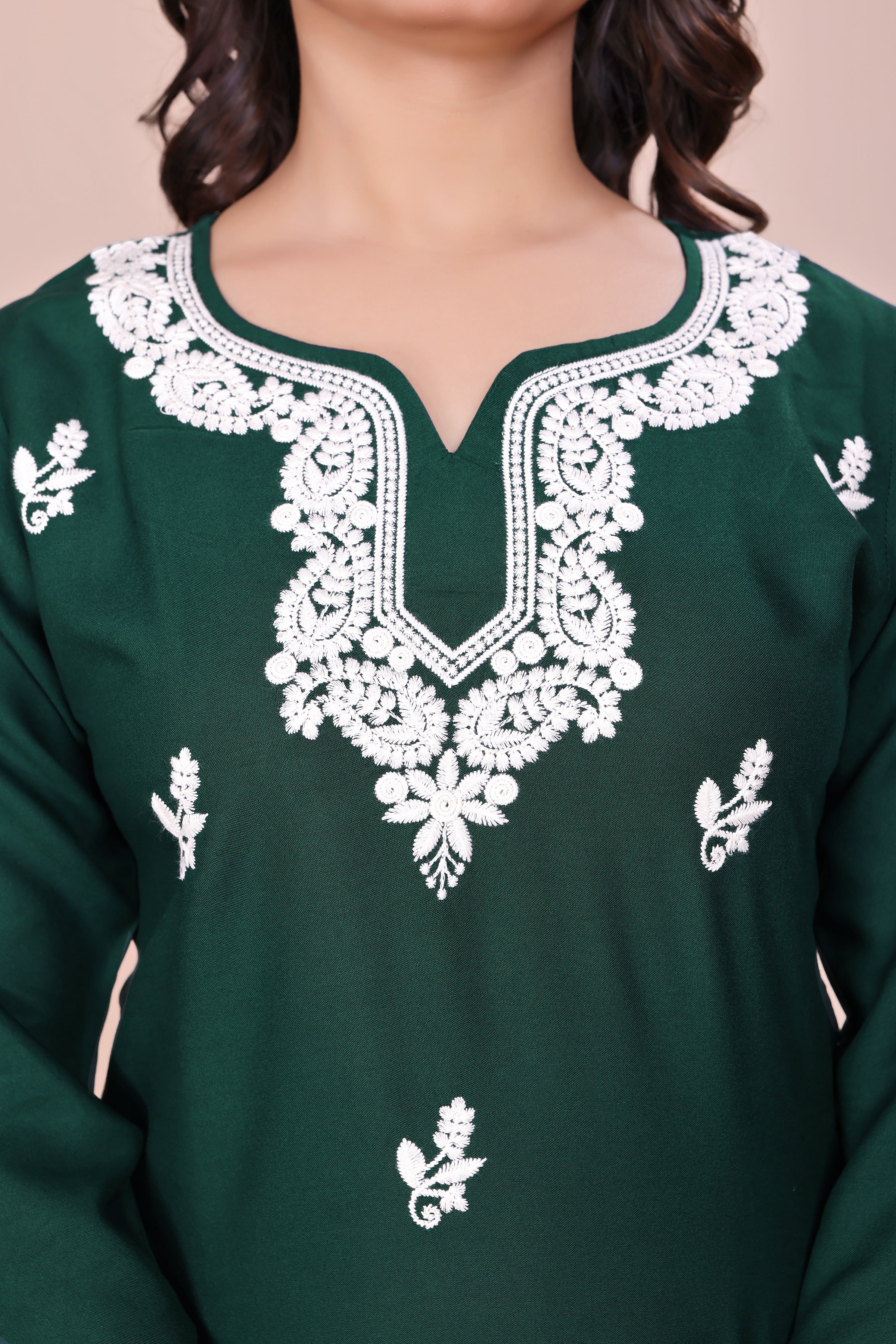Green and white Women Ethnic Motifs Design TUNIC