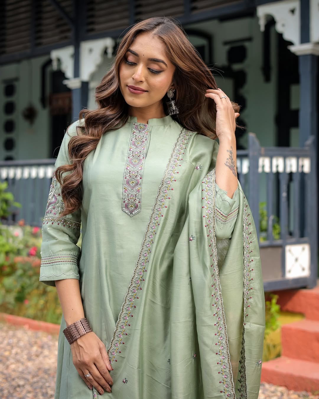 Muslin Silk Anarkali Suit with Chanderi Dupatta