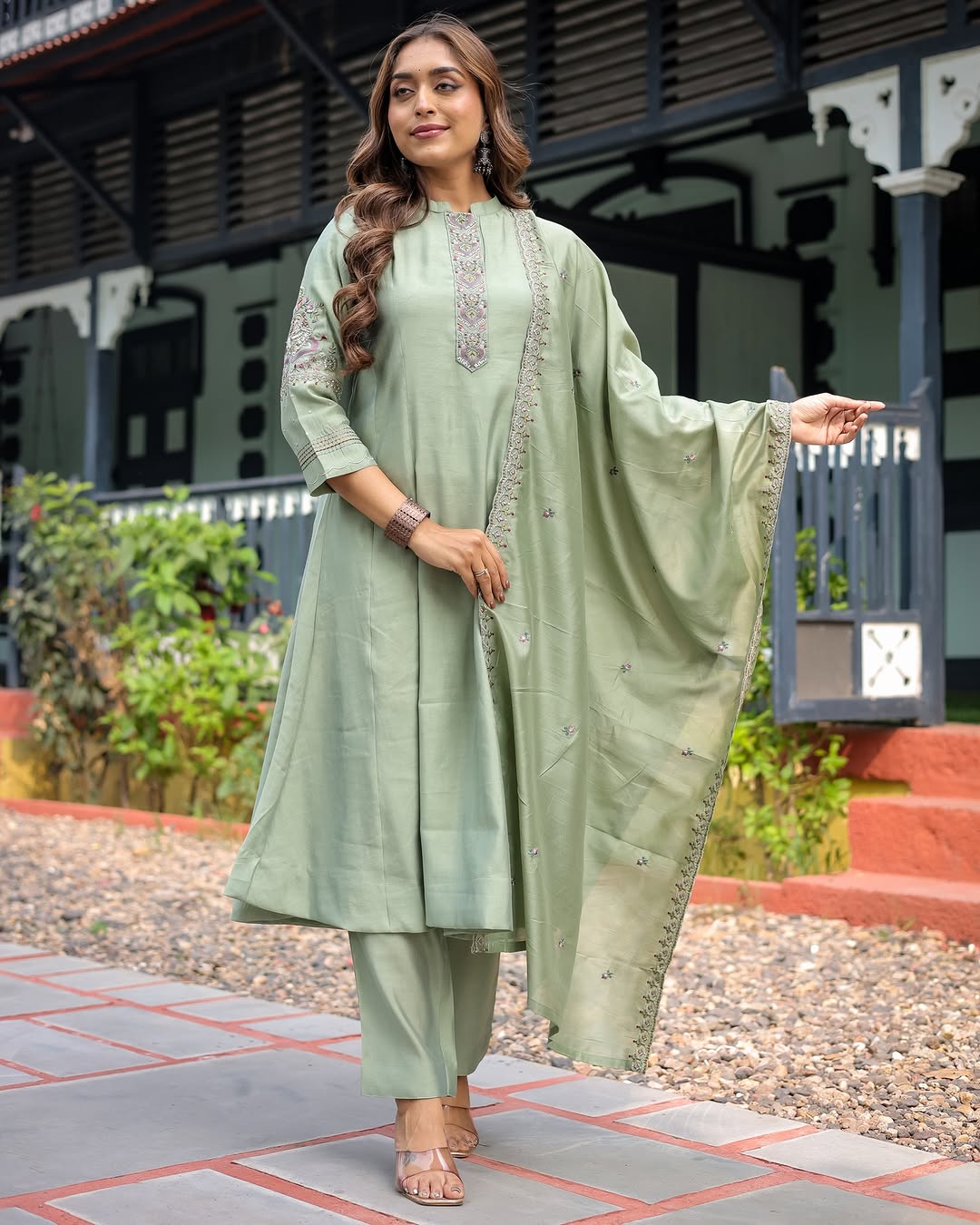 Muslin Silk Anarkali Suit with Chanderi Dupatta