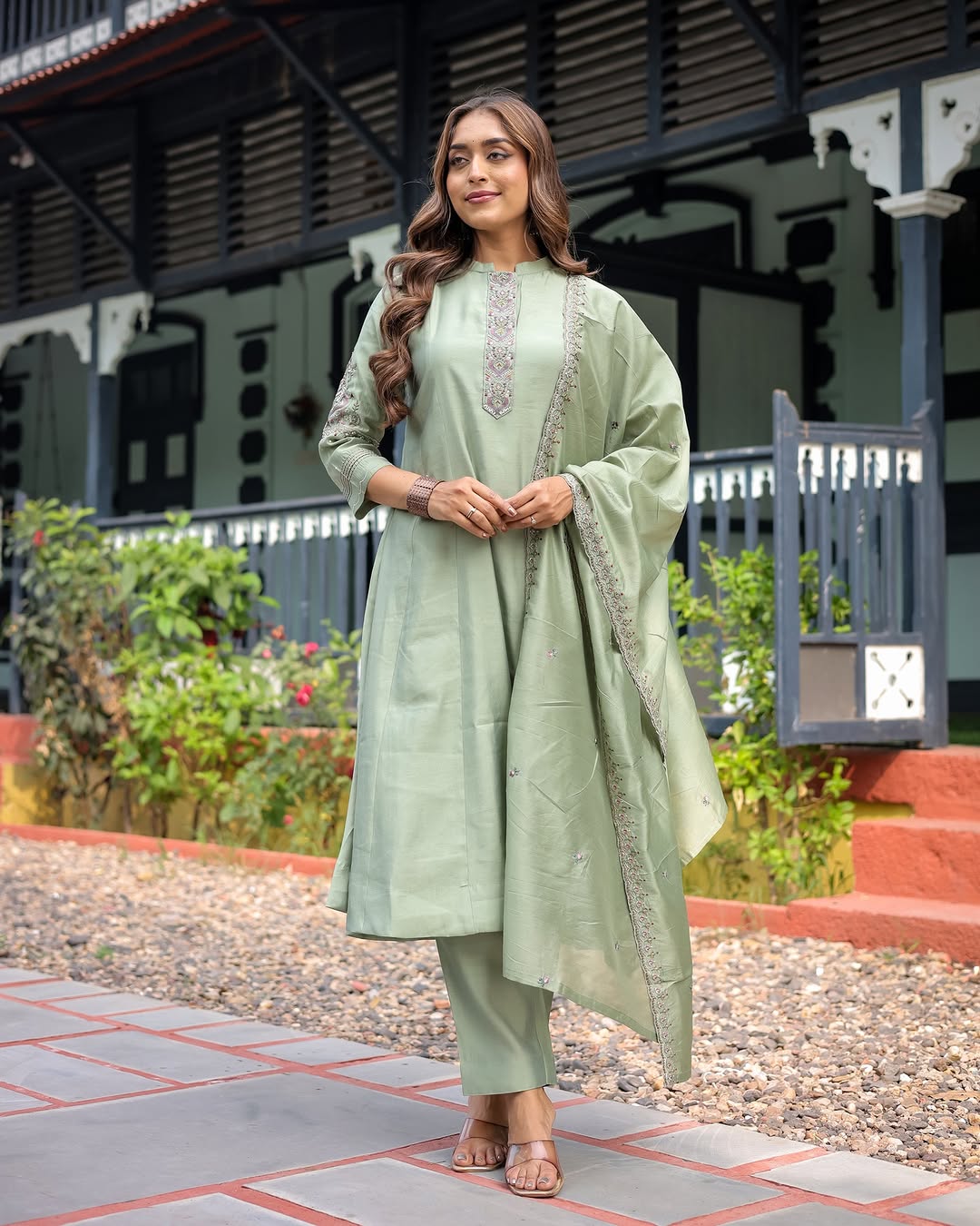 Muslin Silk Anarkali Suit with Chanderi Dupatta