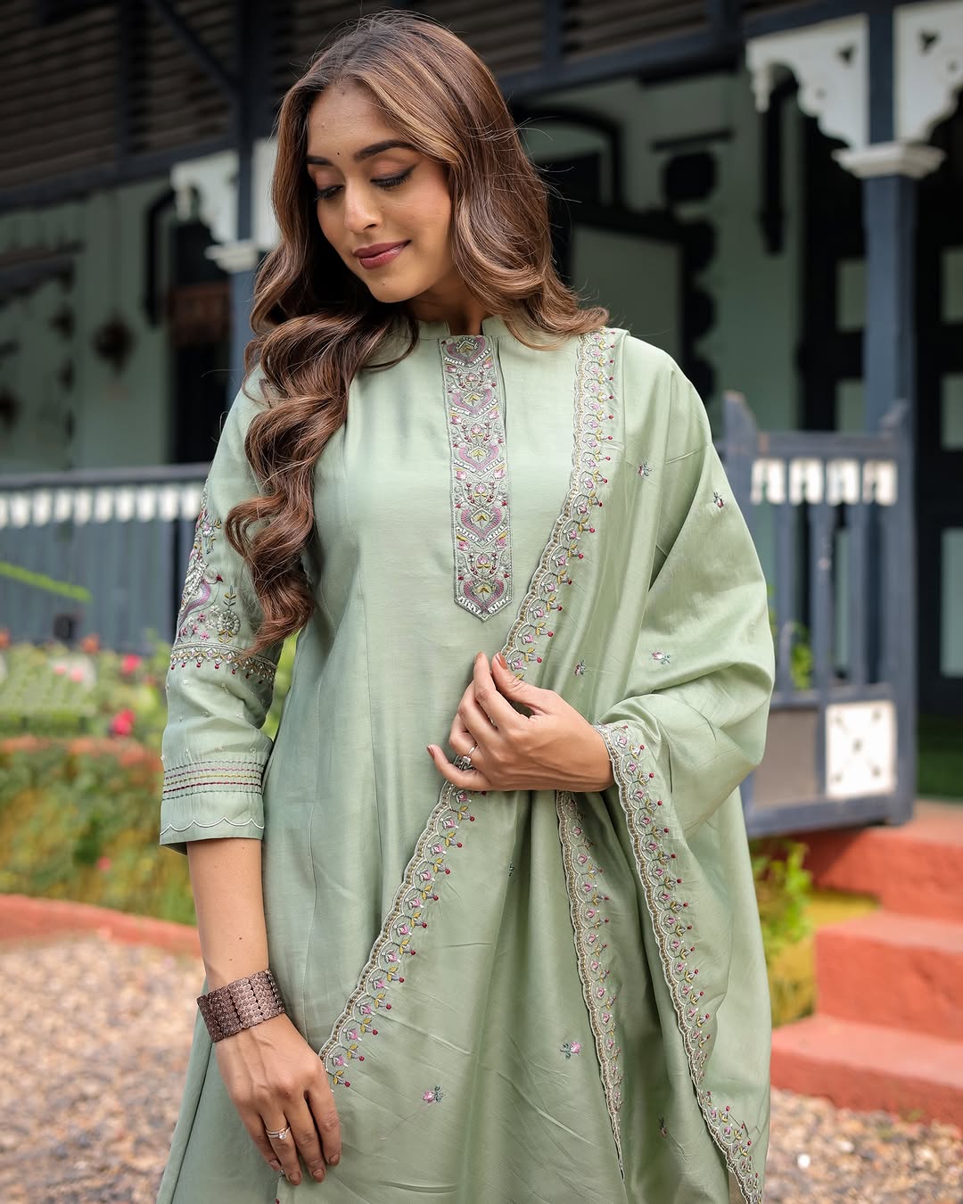 Muslin Silk Anarkali Suit with Chanderi Dupatta
