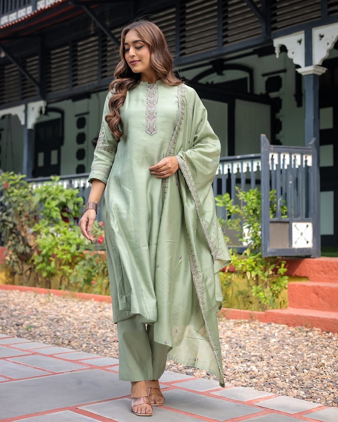 Muslin Silk Anarkali Suit with Chanderi Dupatta
