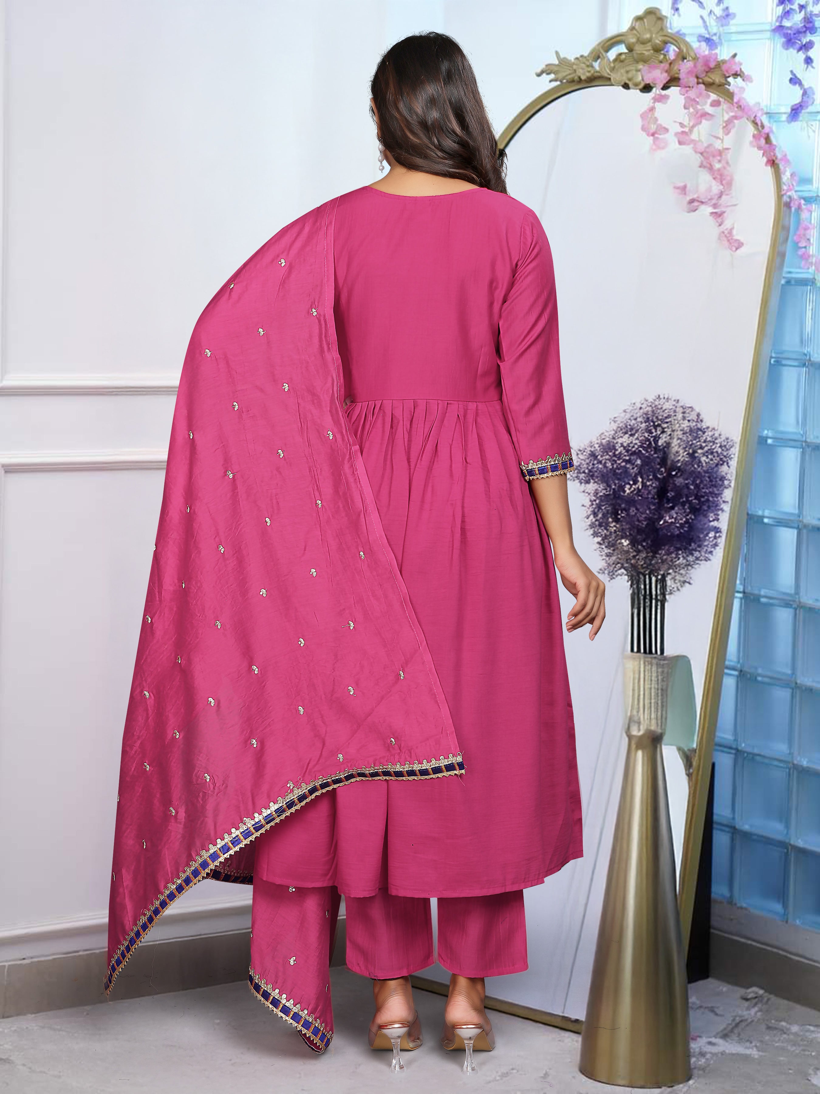 Festive Bsy Chinnon Gown Suit with Embroidered Dupatta