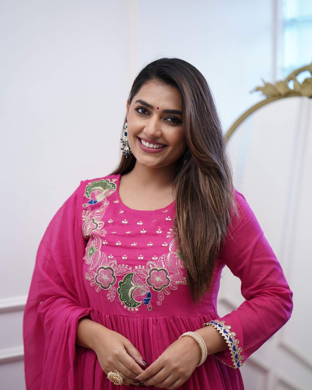 Festive Bsy Chinnon Gown Suit with Embroidered Dupatta