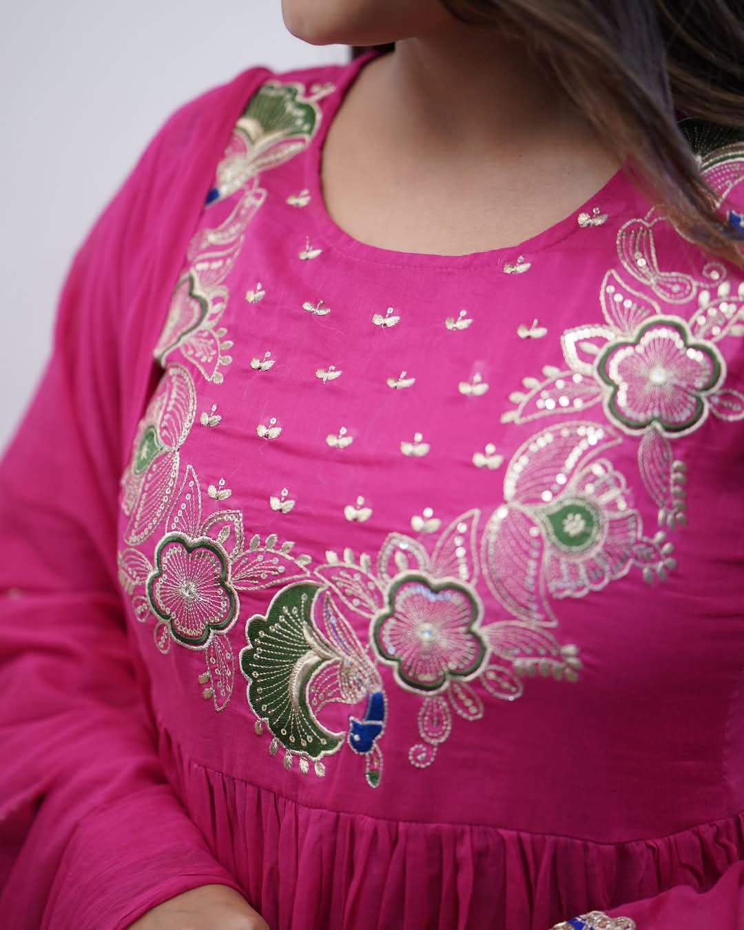 Festive Bsy Chinnon Gown Suit with Embroidered Dupatta