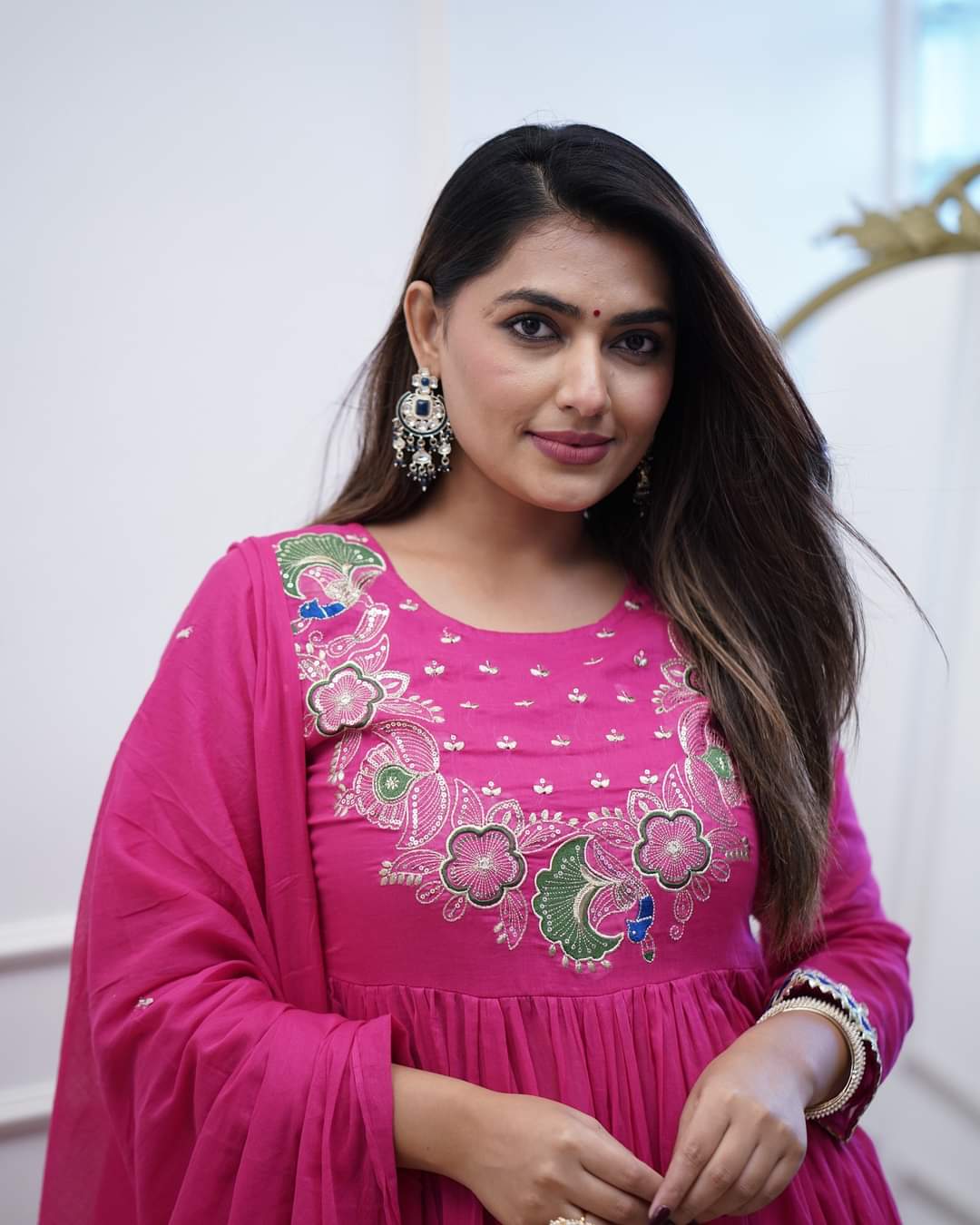 Festive Bsy Chinnon Gown Suit with Embroidered Dupatta
