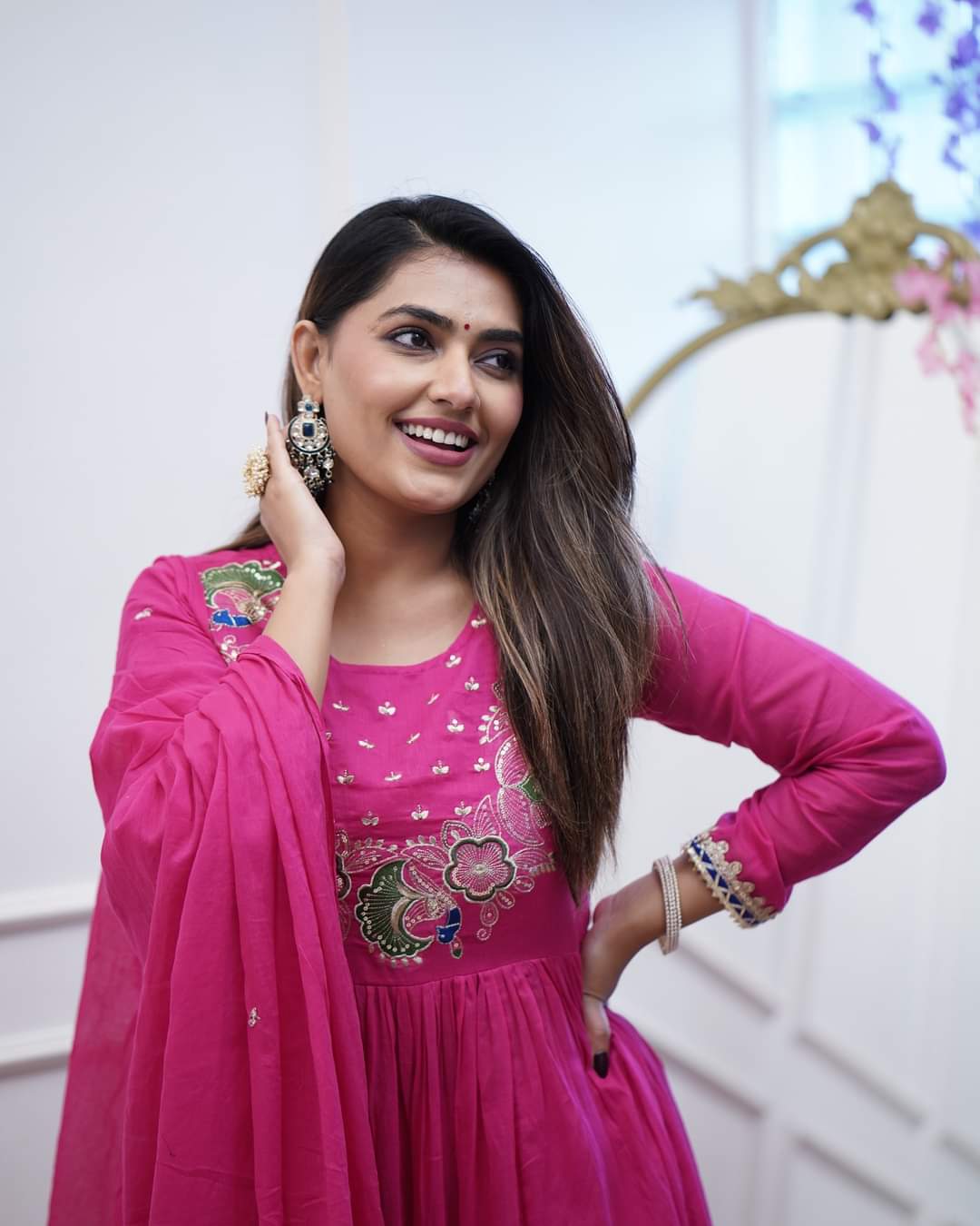 Festive Bsy Chinnon Gown Suit with Embroidered Dupatta