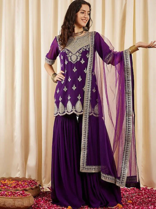 Georgette Embroidered Sharara Set