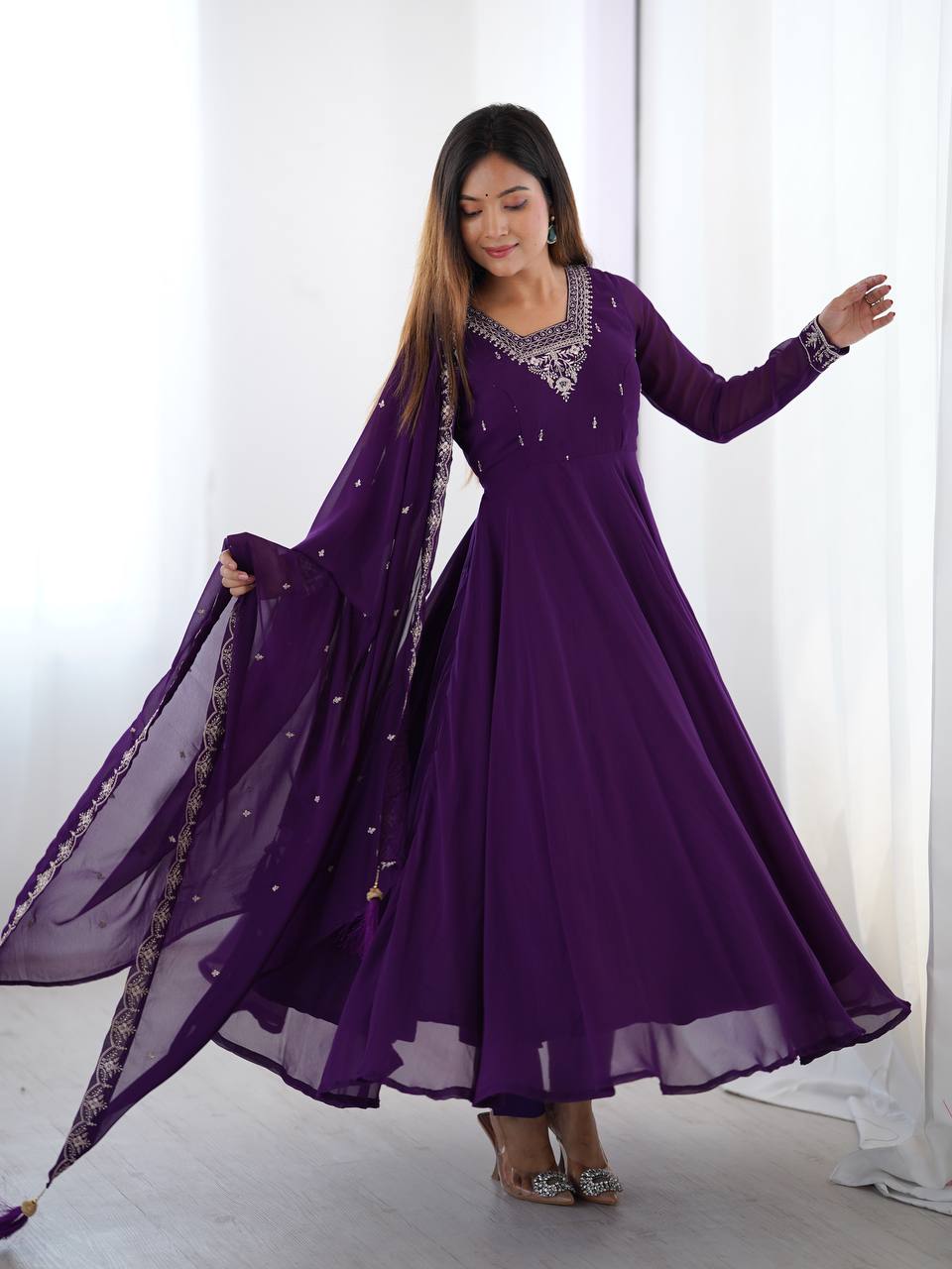 Purple Color Flaired Anarkali Ehtnic Gown Set