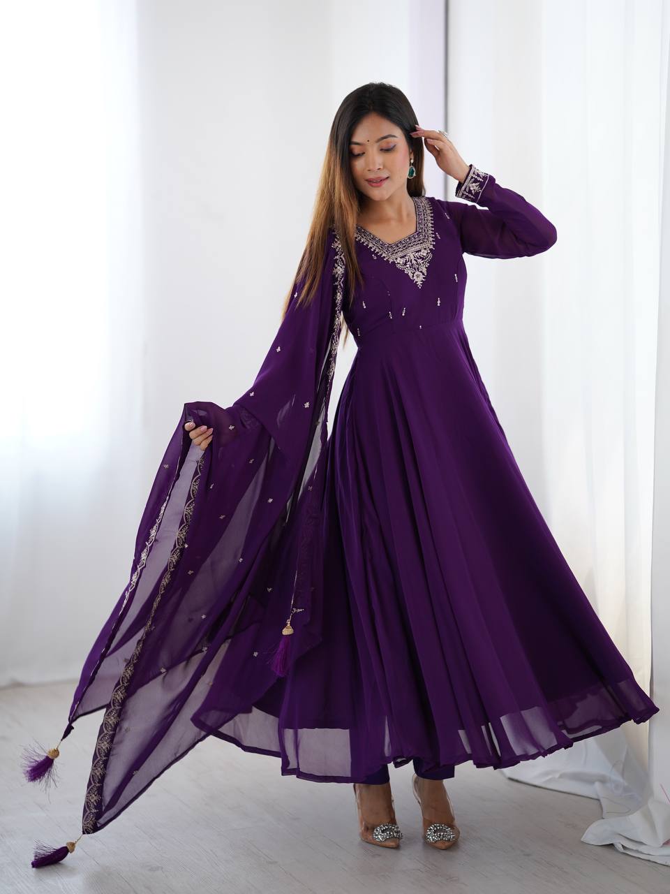 Purple Color Flaired Anarkali Ehtnic Gown Set