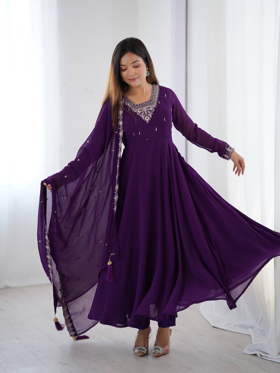 Purple Color Flaired Anarkali Ehtnic Gown Set