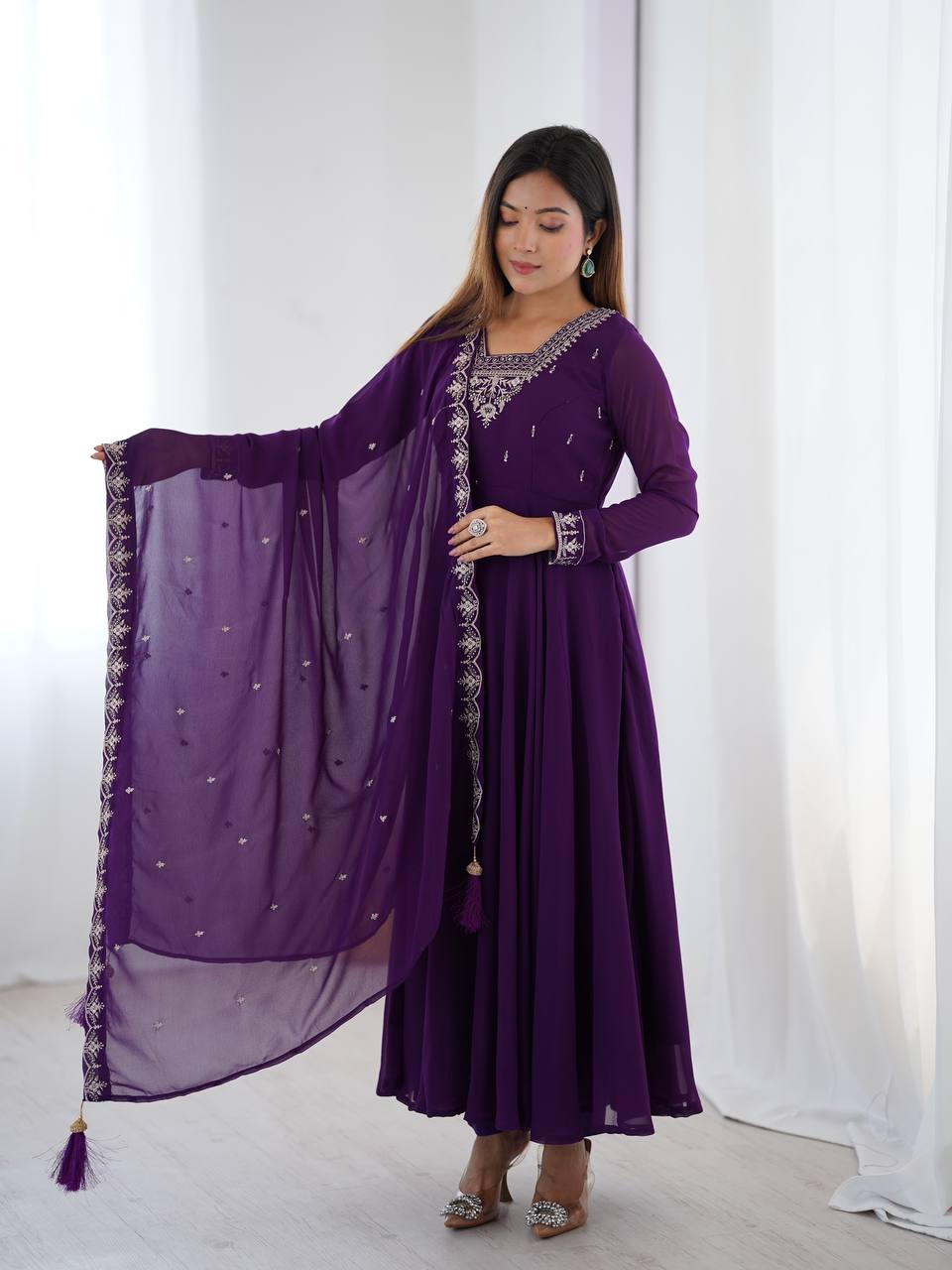Purple Color Flaired Anarkali Ehtnic Gown Set