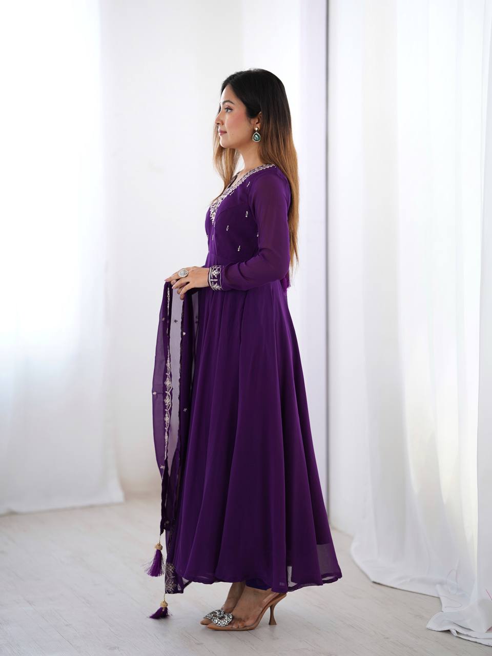 Purple Color Flaired Anarkali Ehtnic Gown Set