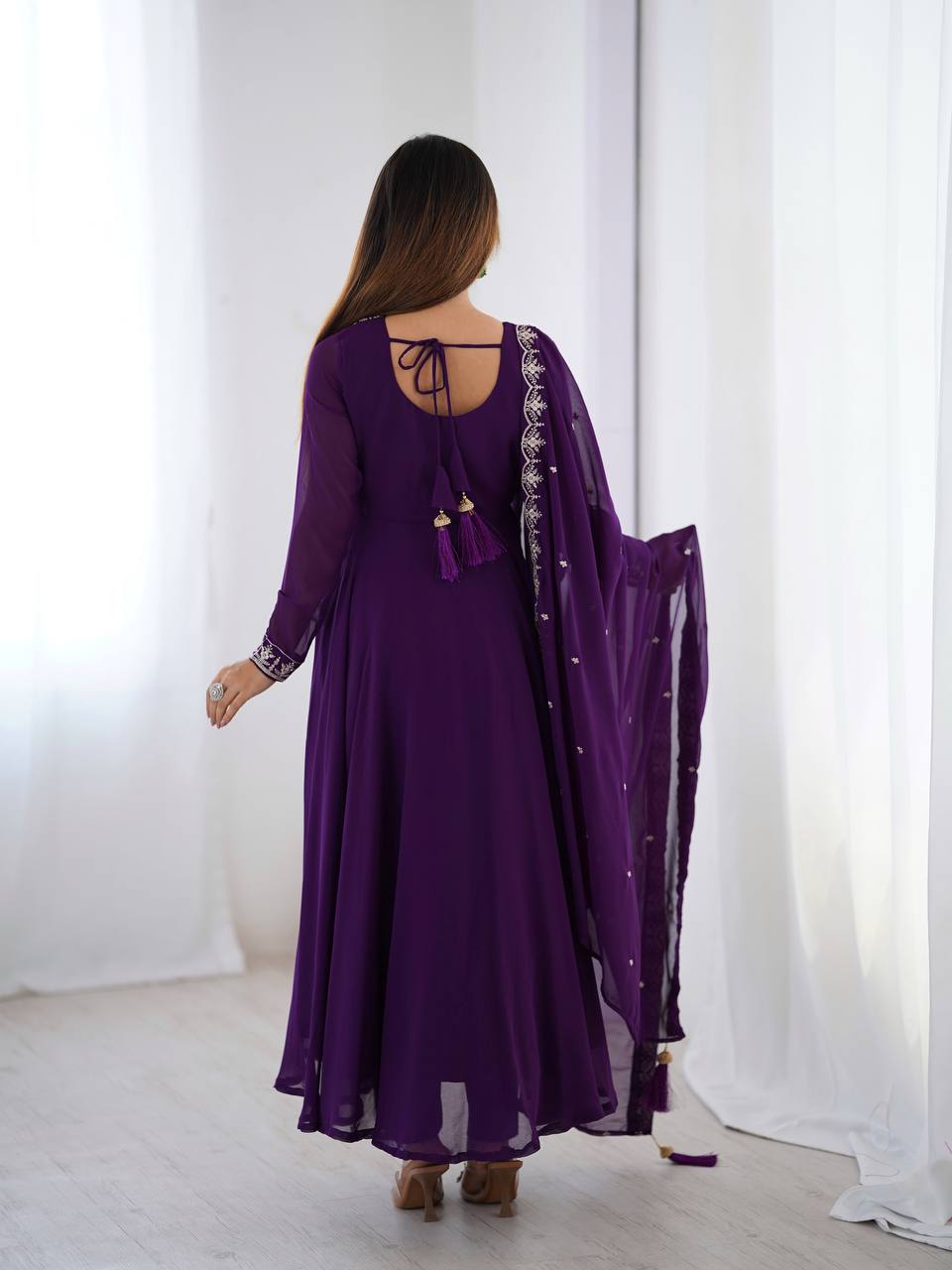 Purple Color Flaired Anarkali Ehtnic Gown Set