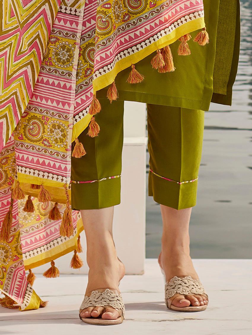 Muslin Cotton Embroidered Suit with Chanderi Dupatta