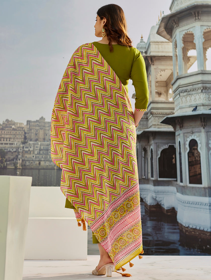 Muslin Cotton Embroidered Suit with Chanderi Dupatta
