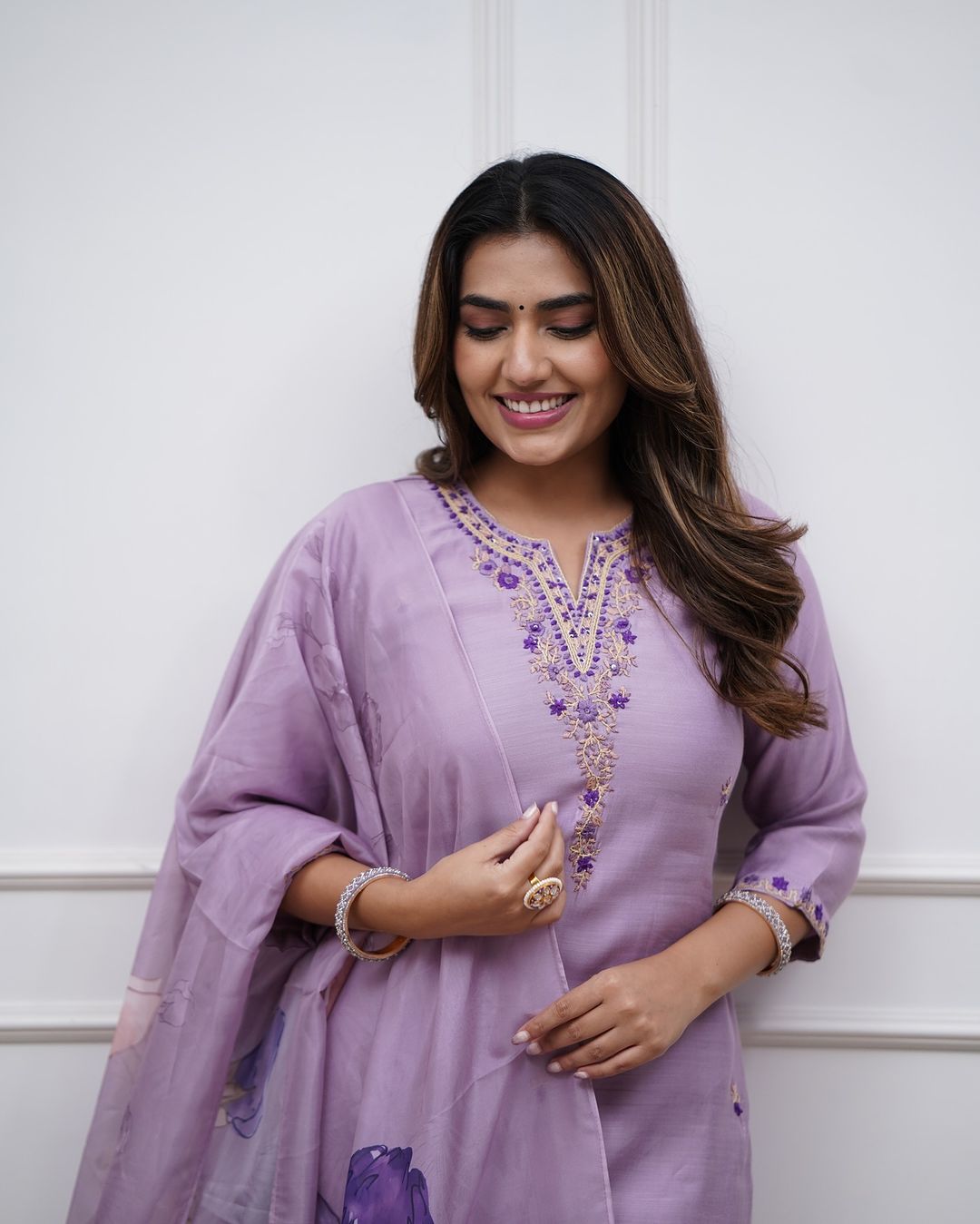 Embroidered Rayon Slub Kurti Pant Set with Chanderi Dupatta
