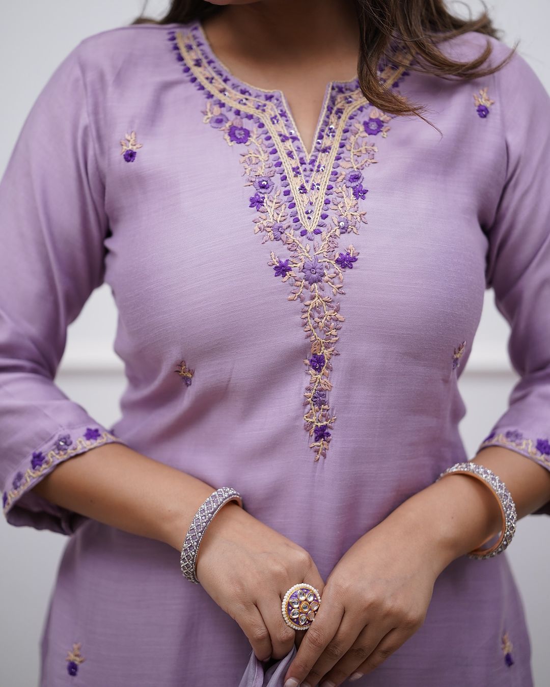 Embroidered Rayon Slub Kurti Pant Set with Chanderi Dupatta