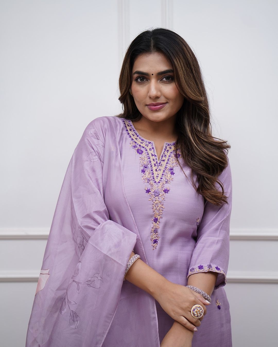 Embroidered Rayon Slub Kurti Pant Set with Chanderi Dupatta