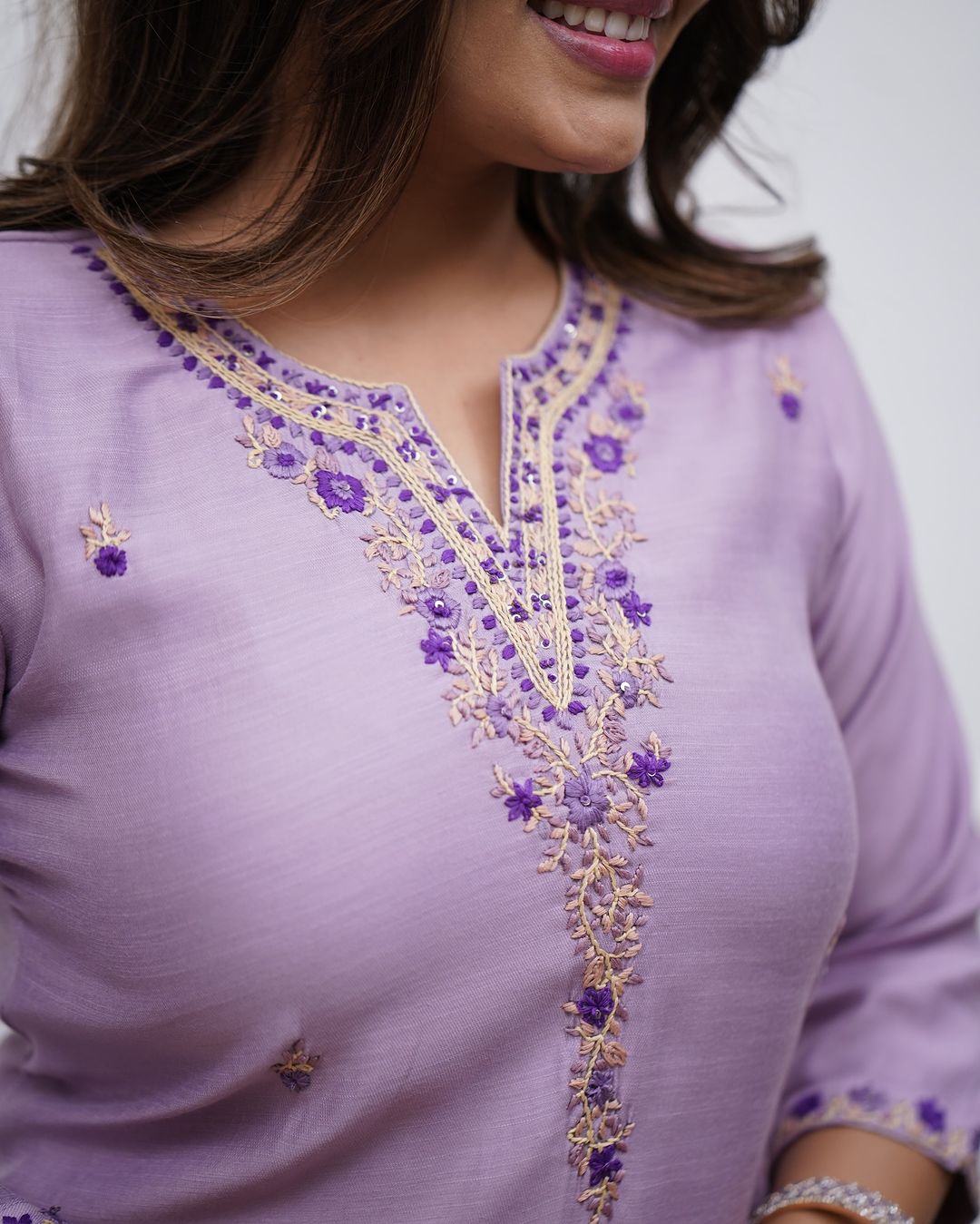Embroidered Rayon Slub Kurti Pant Set with Chanderi Dupatta